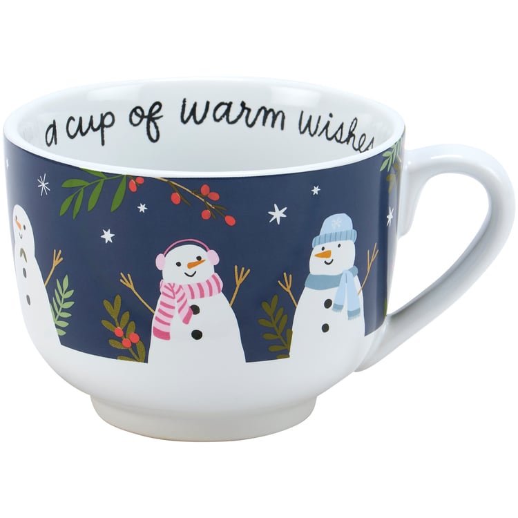 Festive 20 oz Stoneware Christmas Mug with Snowmen and Warm Wishes