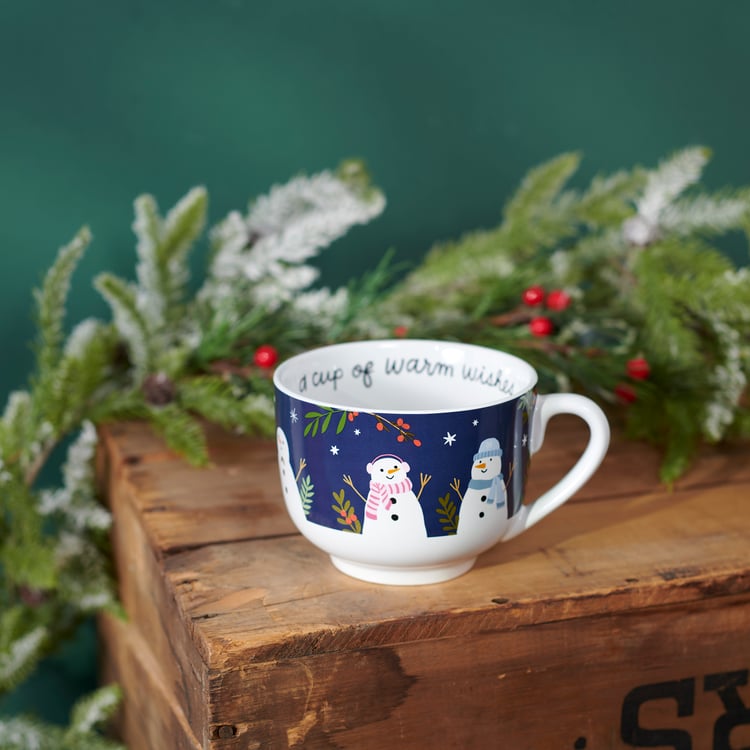 Festive 20 oz Stoneware Christmas Mug with Snowmen and Warm Wishes