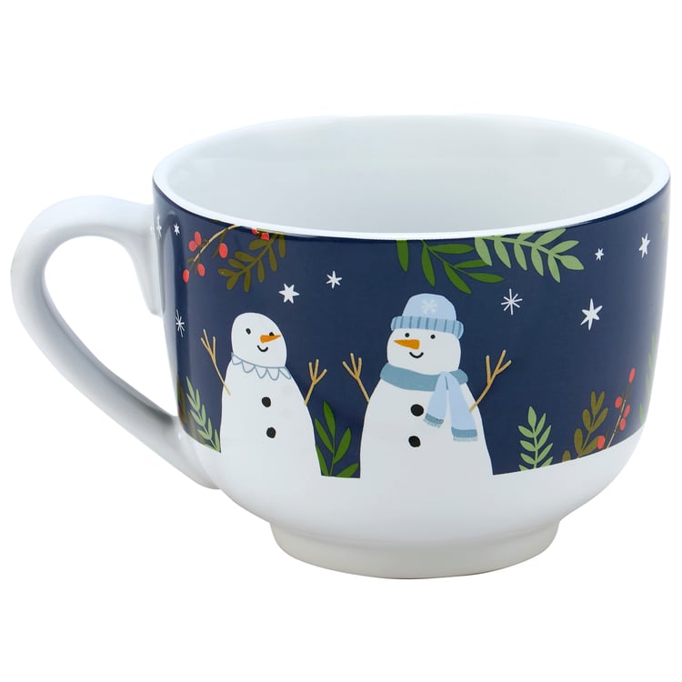 Festive 20 oz Stoneware Christmas Mug with Snowmen and Warm Wishes