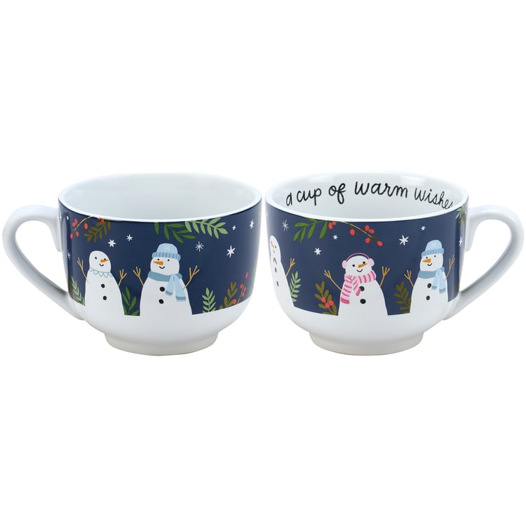 Festive 20 oz Stoneware Christmas Mug with Snowmen and Warm Wishes