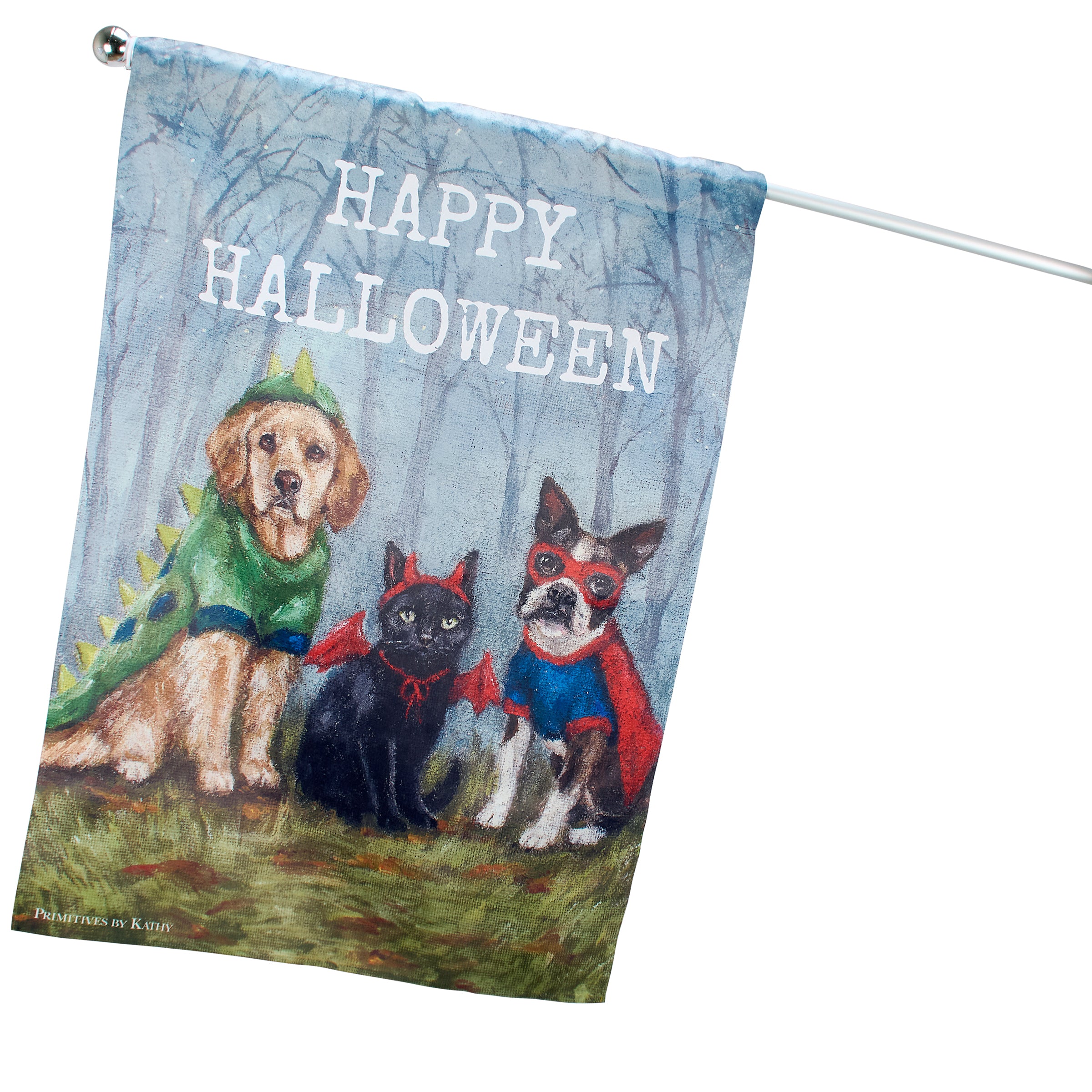 Delightful Double-Sided Halloween Family House Flag with Cute Pet Costumes