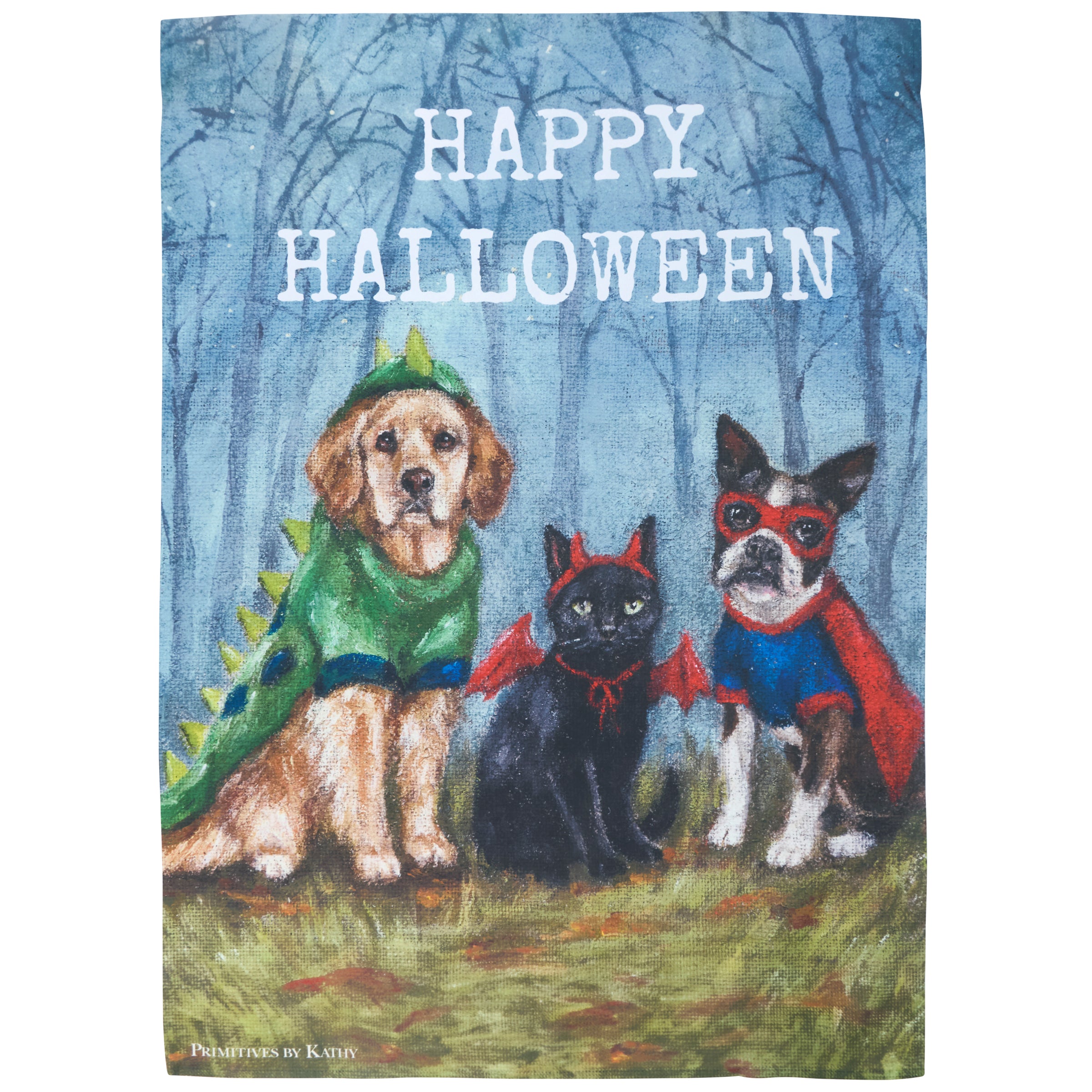 Delightful Double-Sided Halloween Family House Flag with Cute Pet Costumes
