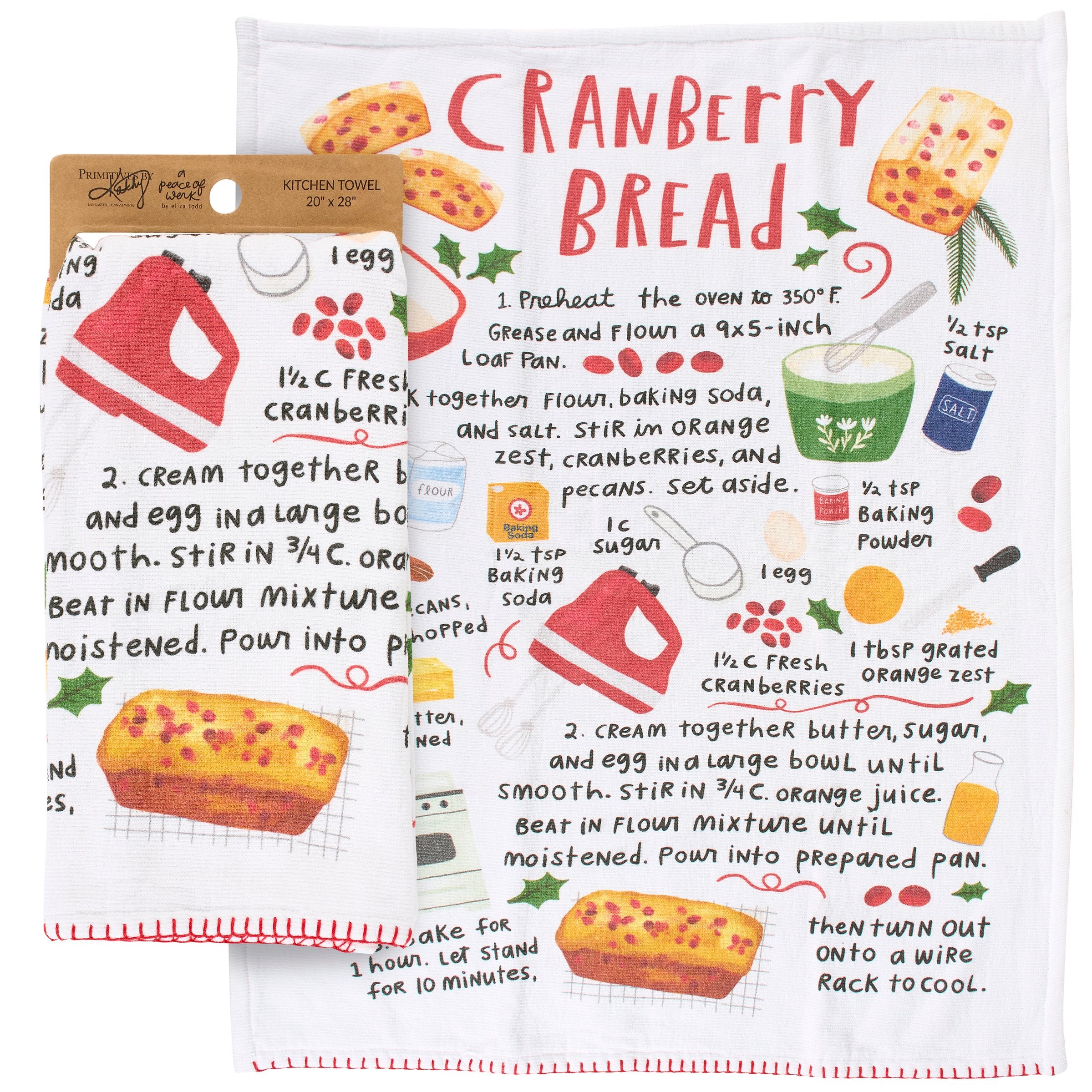 Charming Cranberry Bread Recipe Cotton Kitchen Towel - Festive Holiday Homestead Decor