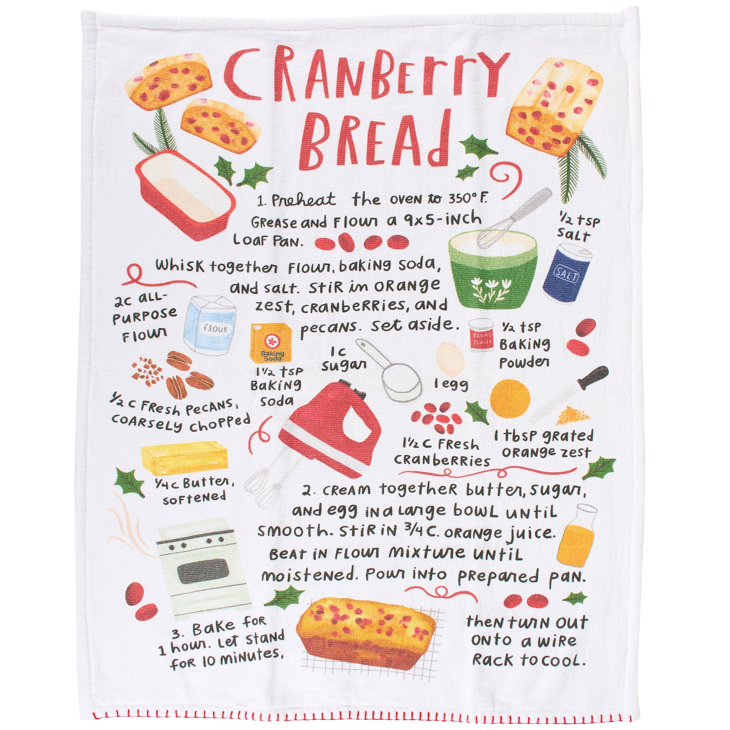 Charming Cranberry Bread Recipe Cotton Kitchen Towel - Festive Holiday Homestead Decor