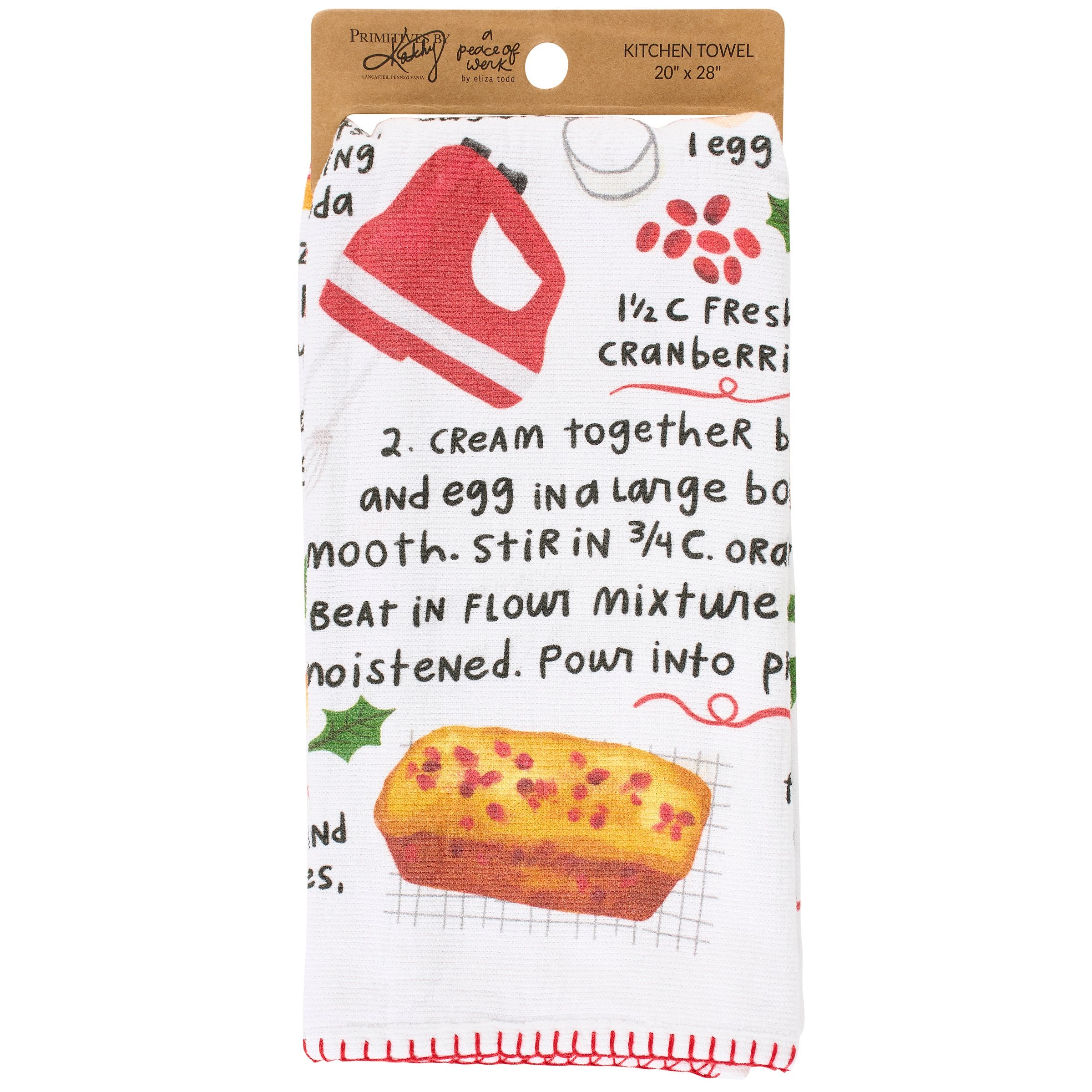 Charming Cranberry Bread Recipe Cotton Kitchen Towel - Festive Holiday Homestead Decor