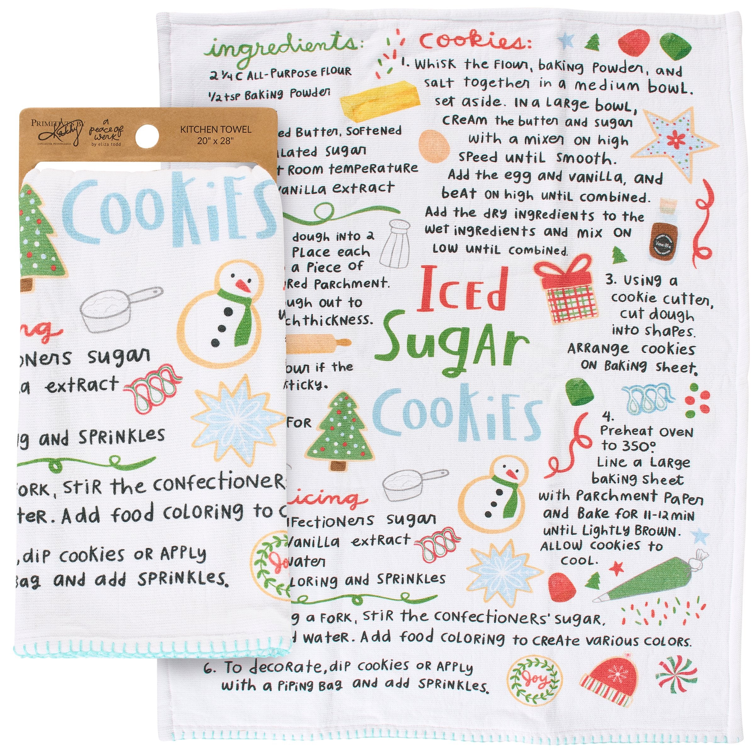 Festive Iced Sugar Cookies Christmas Recipe Kitchen Towel Cotton Terrycloth