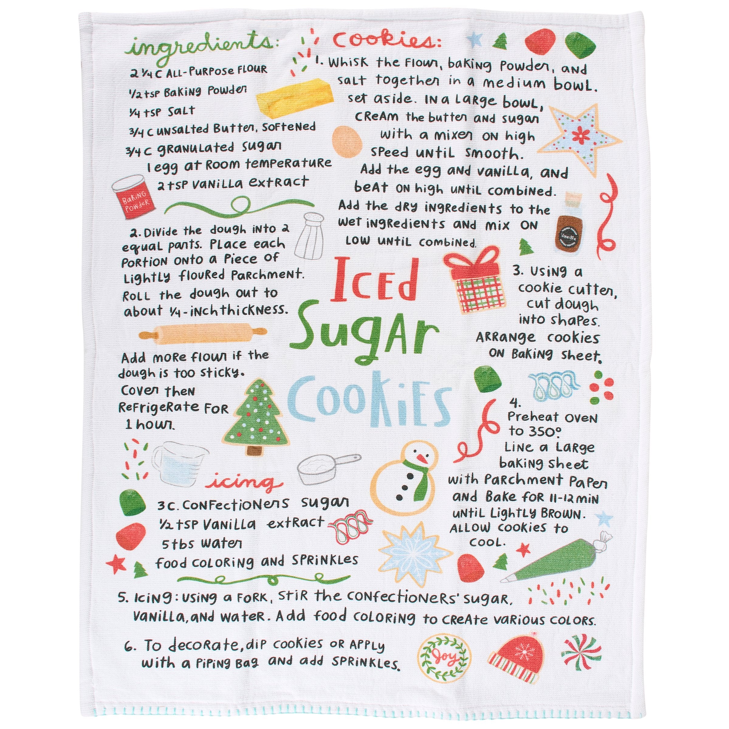 Festive Iced Sugar Cookies Christmas Recipe Kitchen Towel Cotton Terrycloth