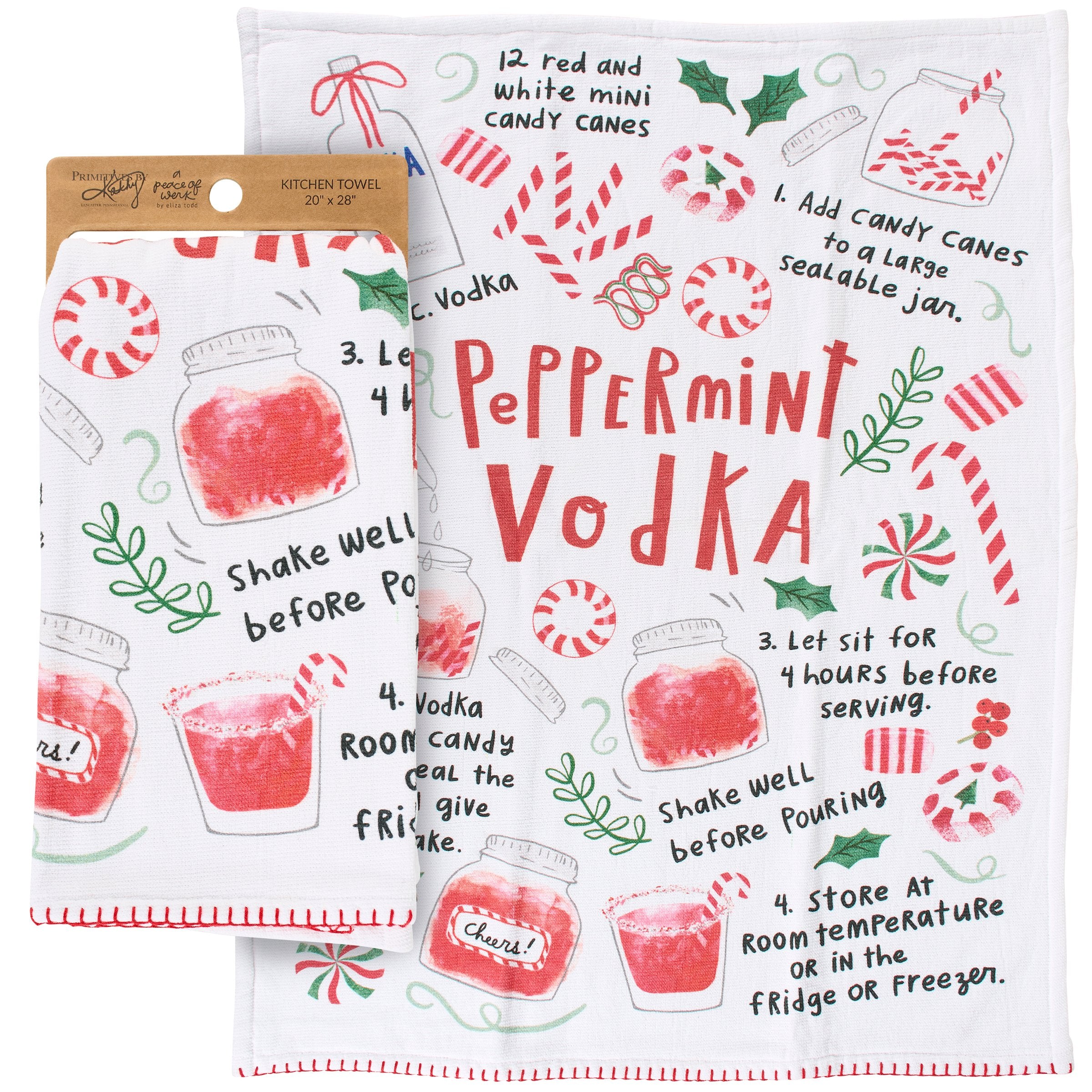 Festive Peppermint Vodka Recipe Cotton Kitchen Towel - Absorbent Holiday Design