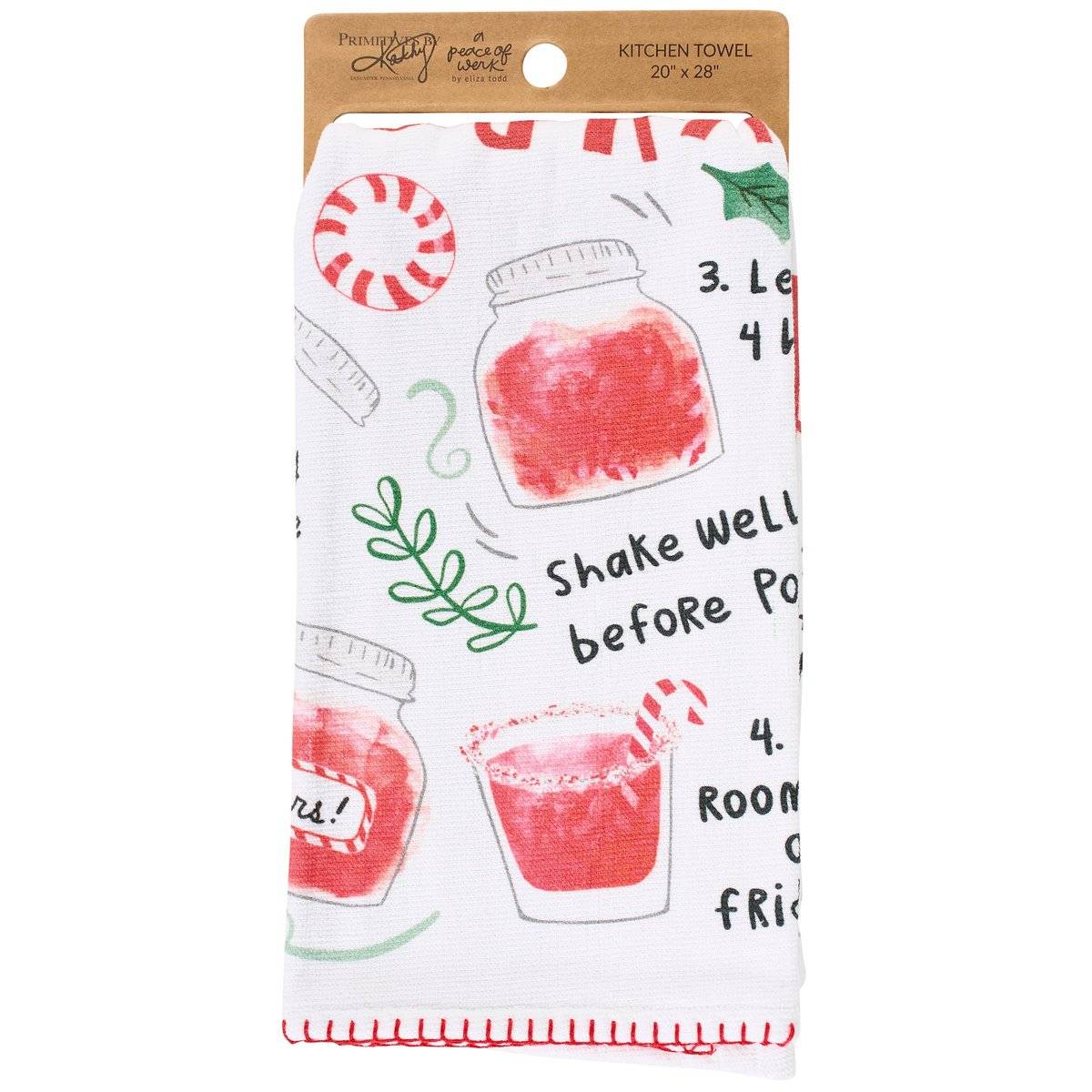 Festive Peppermint Vodka Recipe Cotton Kitchen Towel - Absorbent Holiday Design