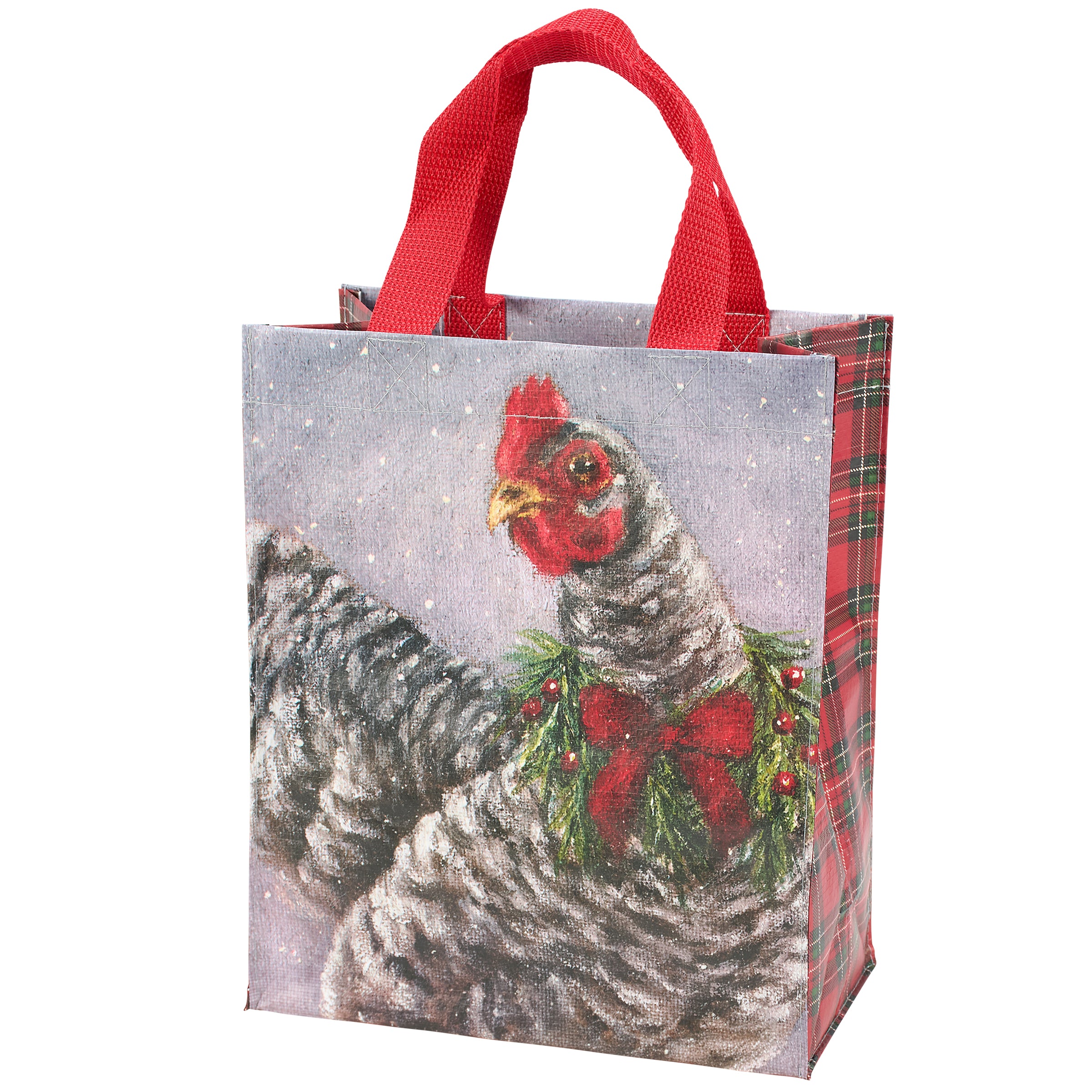 Charming Christmas Chicken Daily Tote Bag with Holiday Wreath Design