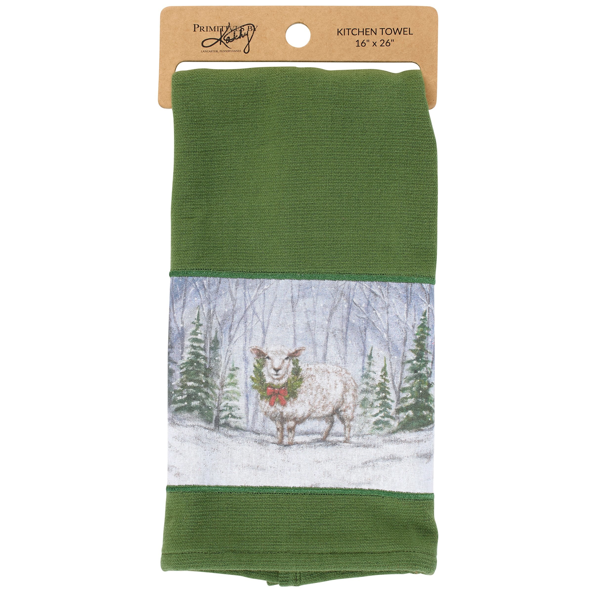 Festive Snowy Sheep Farmhouse Kitchen Towel - Absorbent Cotton Terrycloth Holiday Decor