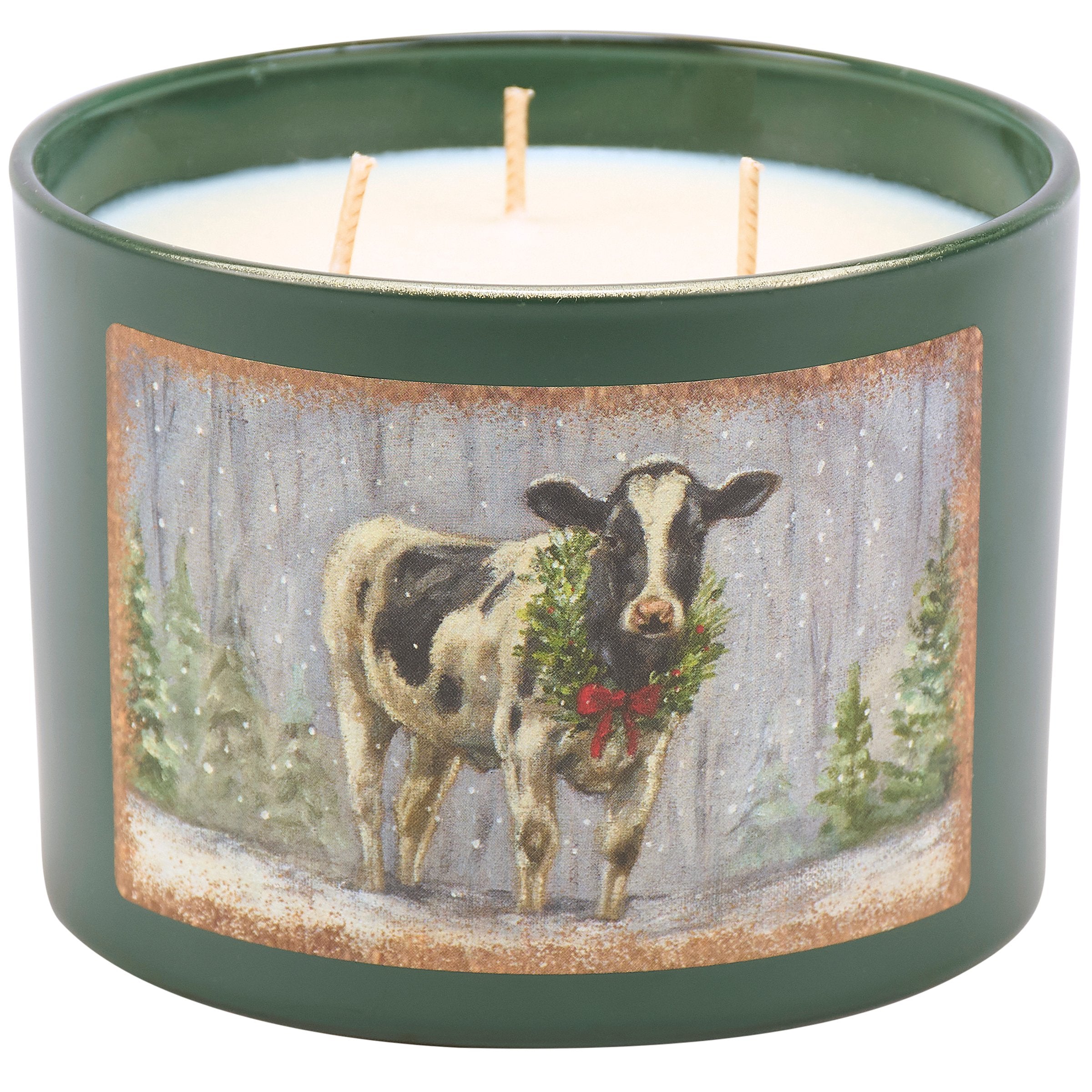Rustic Farmhouse Snowy Cow Soy Candle - Festive Spruce Scent, 30-Hour Burn