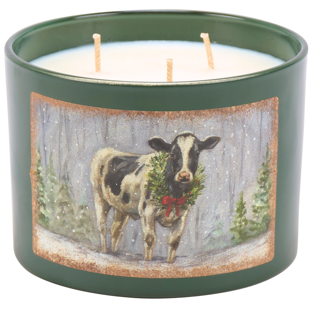 Rustic Farmhouse Snowy Cow Soy Candle - Festive Spruce Scent, 30-Hour Burn