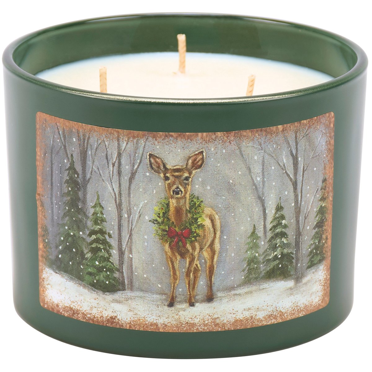Festive Snowy Deer Christmas Candle - Spruce Scented Soy Wax, 3 Wicks
