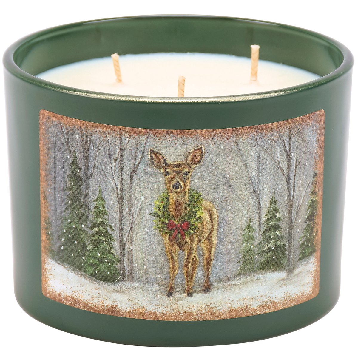 Festive Snowy Deer Christmas Candle - Spruce Scented Soy Wax, 3 Wicks