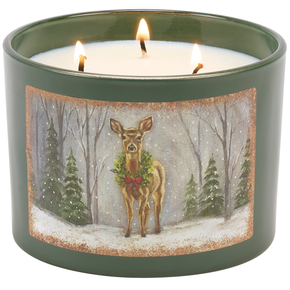 Festive Snowy Deer Christmas Candle - Spruce Scented Soy Wax, 3 Wicks