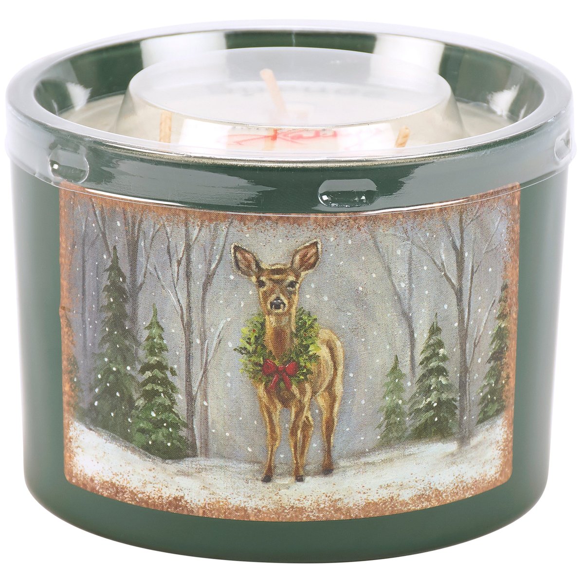 Festive Snowy Deer Christmas Candle - Spruce Scented Soy Wax, 3 Wicks