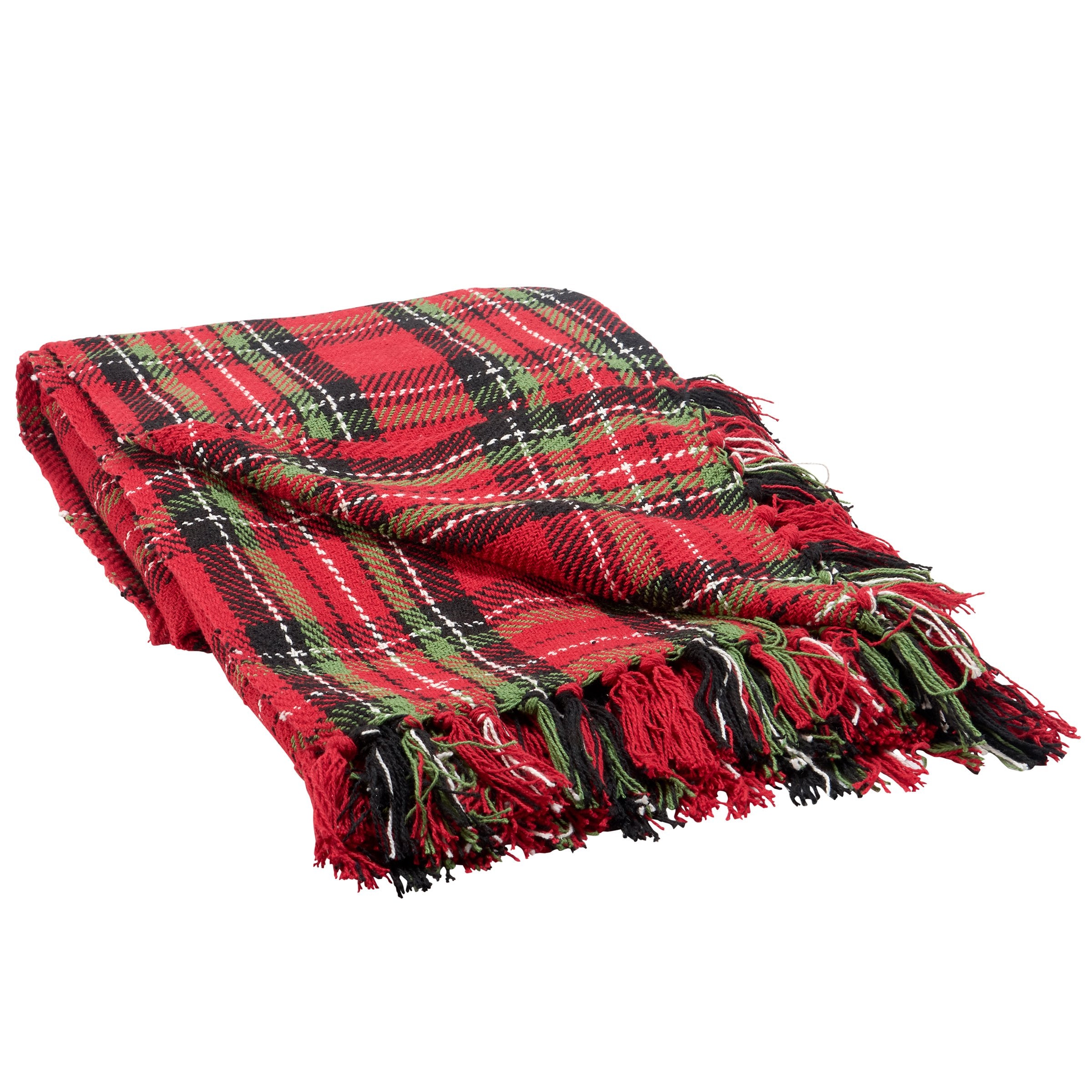 Cozy Red Plaid Christmas Cotton Throw Blanket with Tassels, 50x60 Inches
