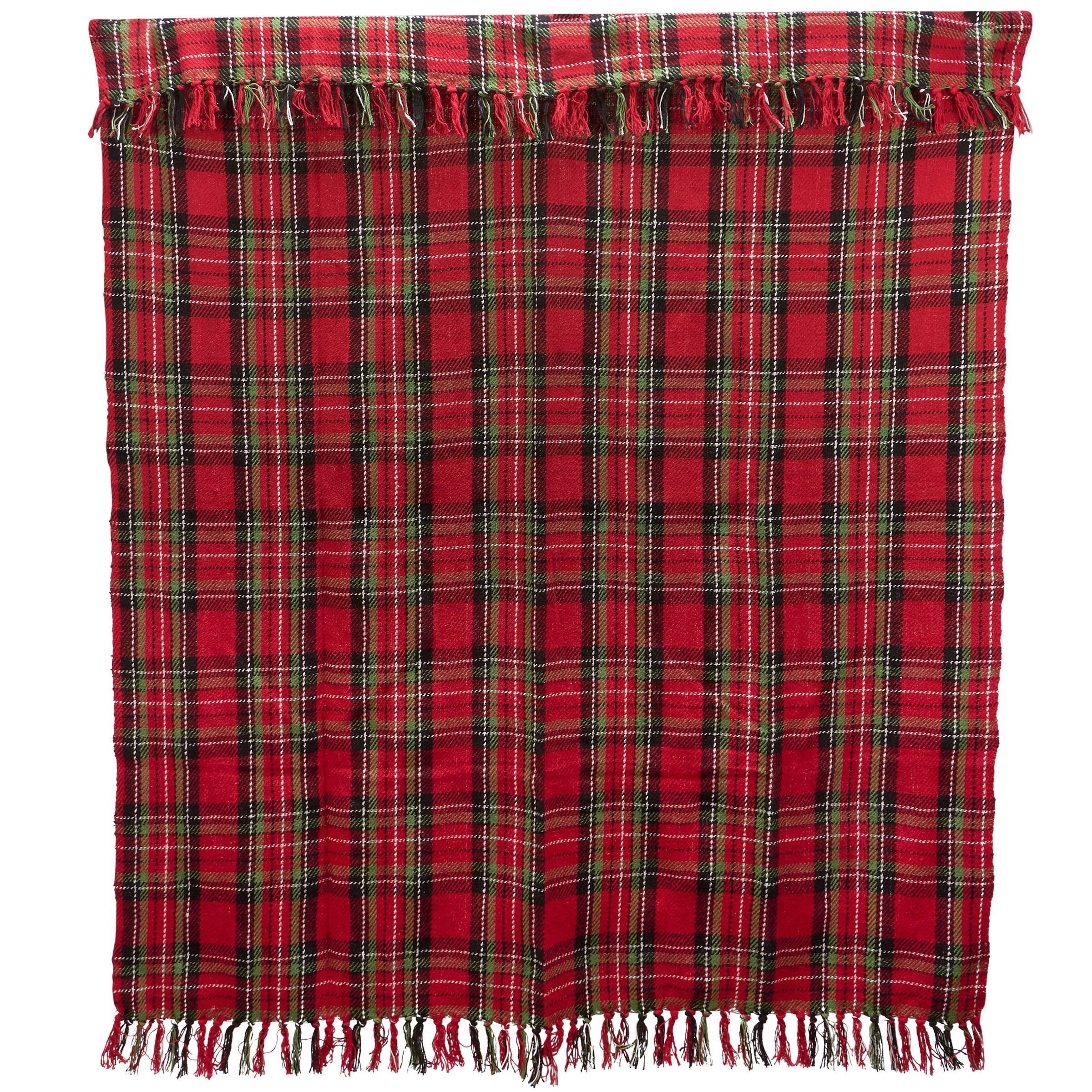 Cozy Red Plaid Christmas Cotton Throw Blanket with Tassels, 50x60 Inches