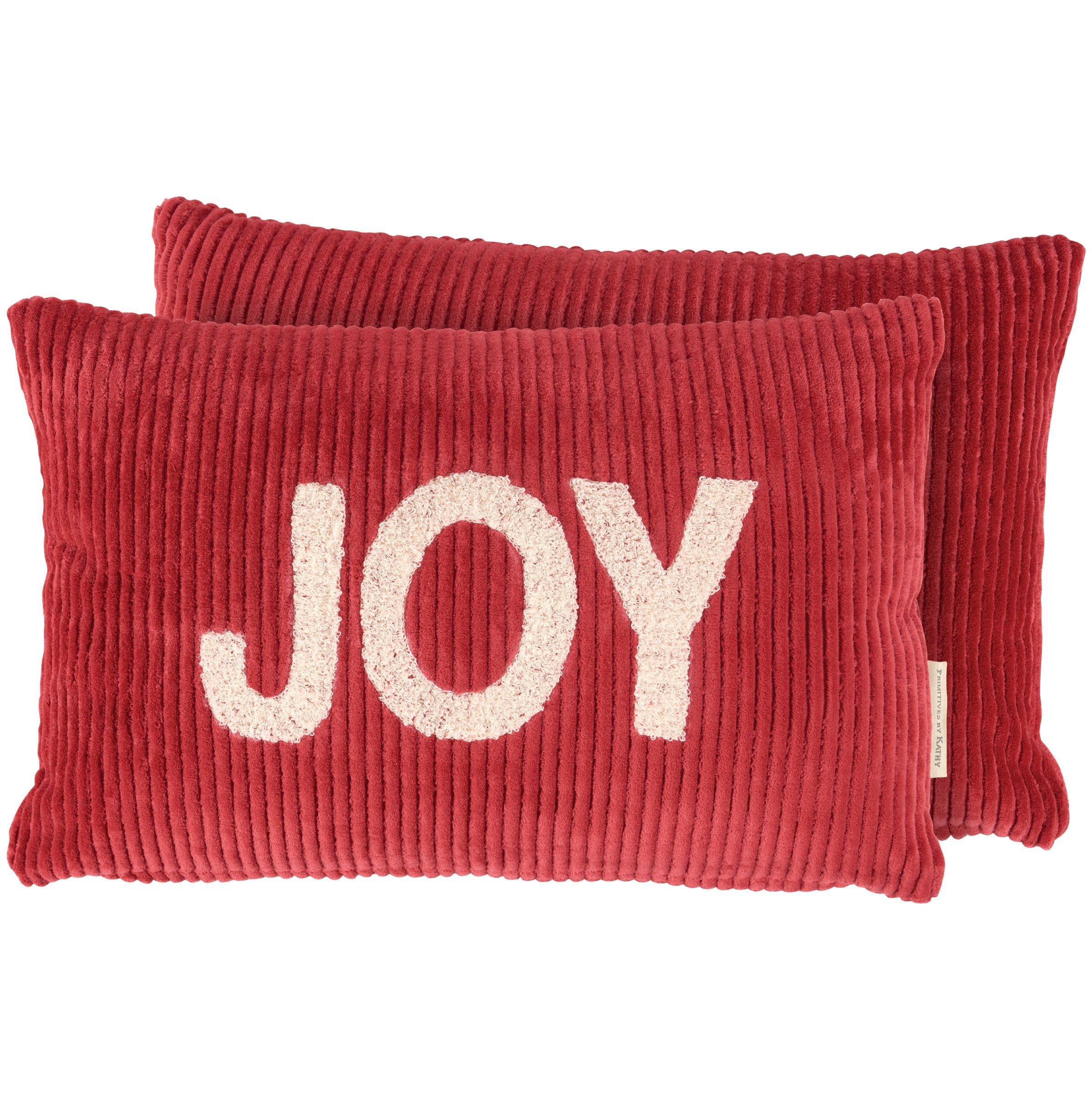 Festive Red Corduroy 'Joy' Christmas Decorative Accent Pillow with Zippered Cover