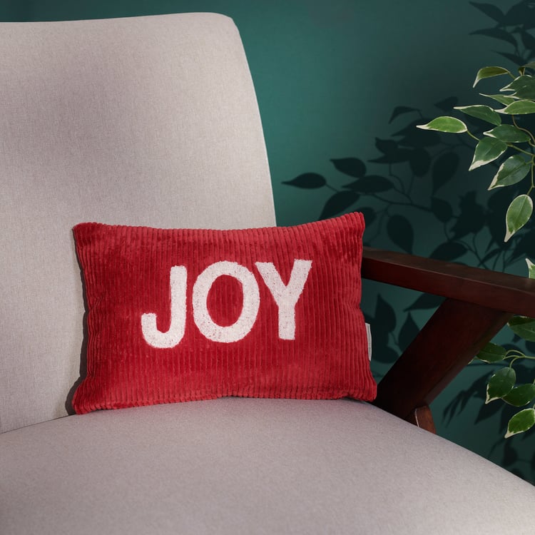 Festive Red Corduroy 'Joy' Christmas Decorative Accent Pillow with Zippered Cover