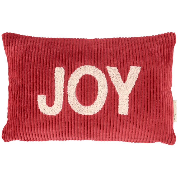Festive Red Corduroy 'Joy' Christmas Decorative Accent Pillow with Zippered Cover