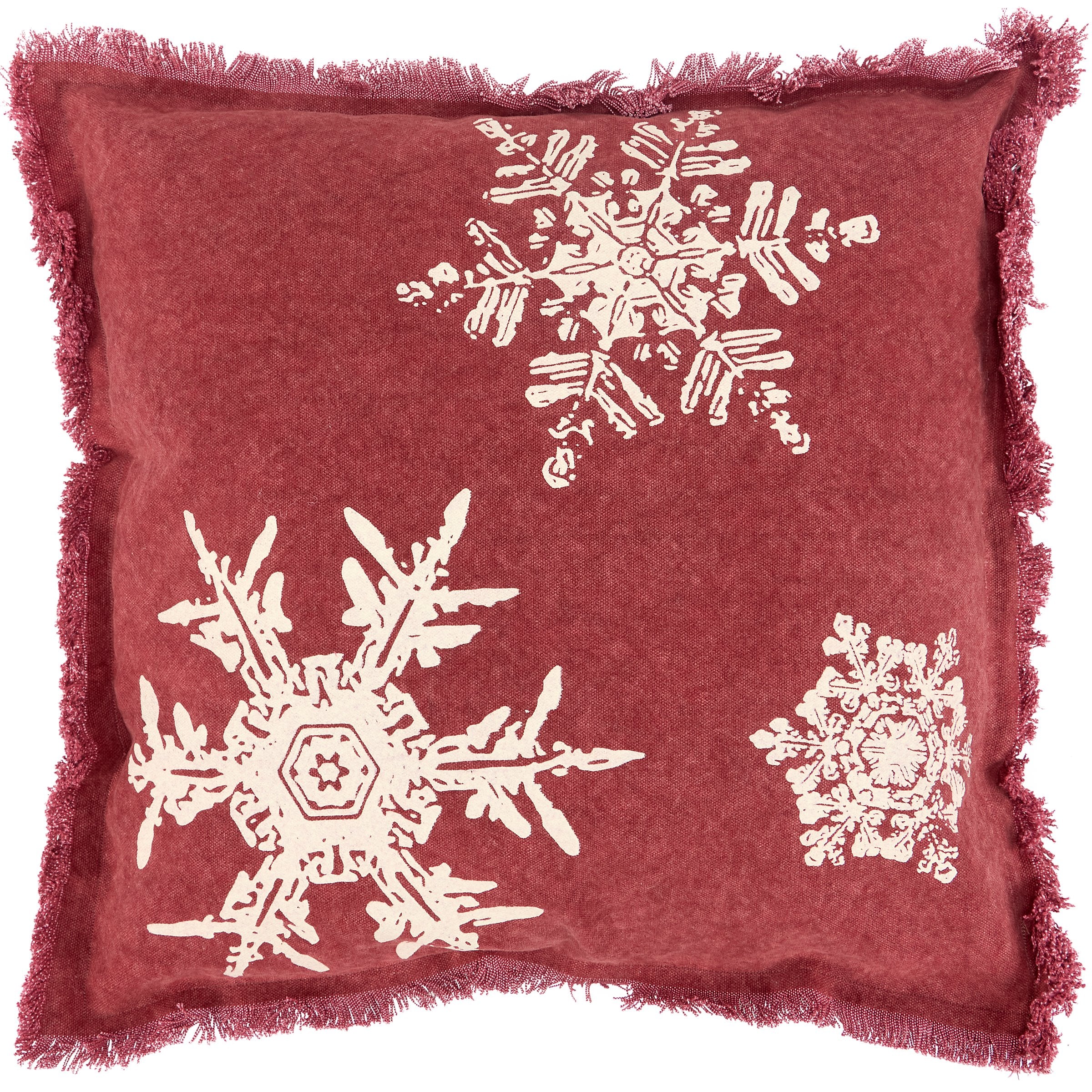 Cozy Rustic Snowflake Throw Pillow - 15" x 15" Red Canvas Holiday Decor