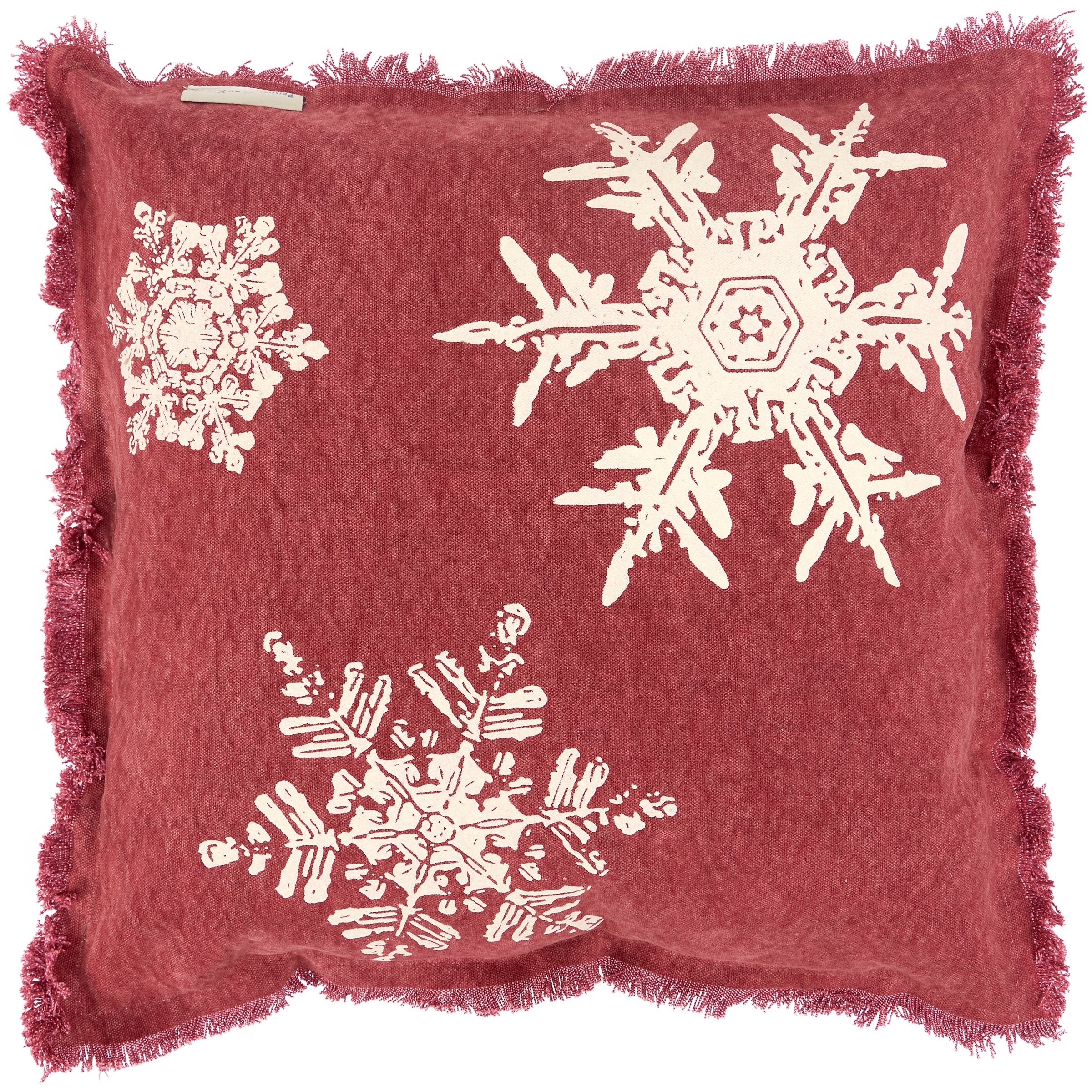 Cozy Rustic Snowflake Throw Pillow - 15" x 15" Red Canvas Holiday Decor