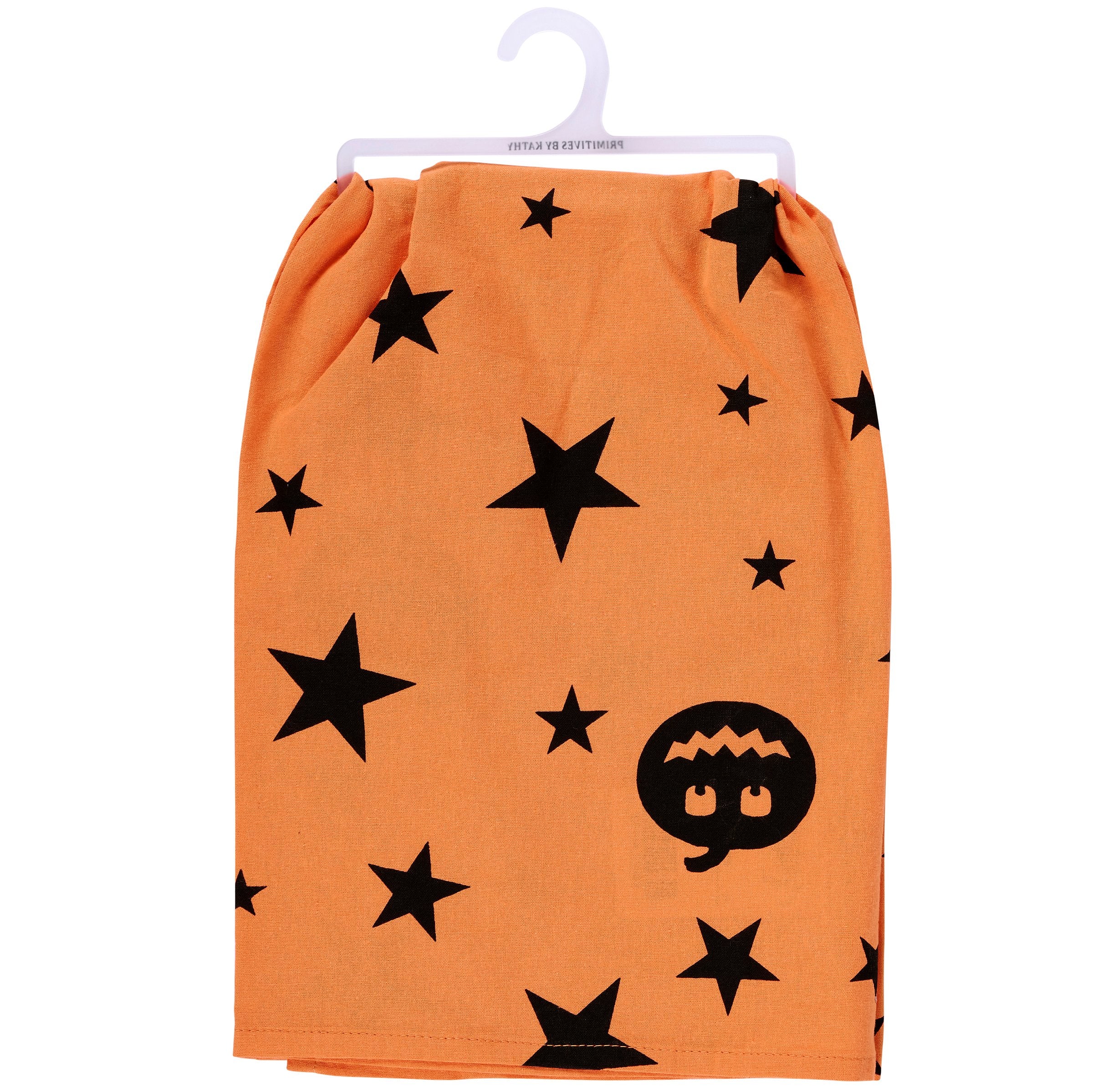 Spooky Orange Cotton Halloween Kitchen Towel - 'Most Wonderful Time' Jack-o'-Lanterns
