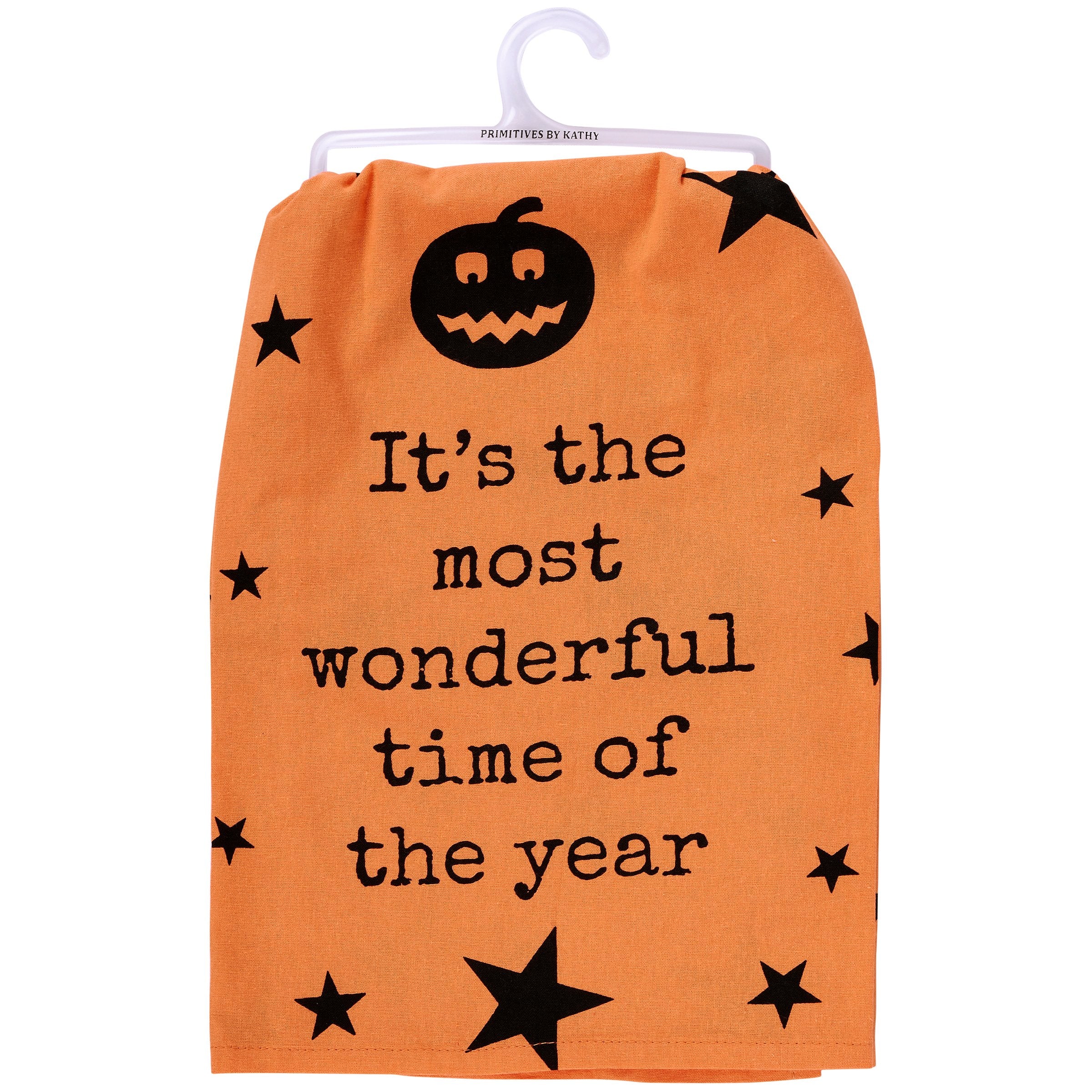 Spooky Orange Cotton Halloween Kitchen Towel - 'Most Wonderful Time' Jack-o'-Lanterns