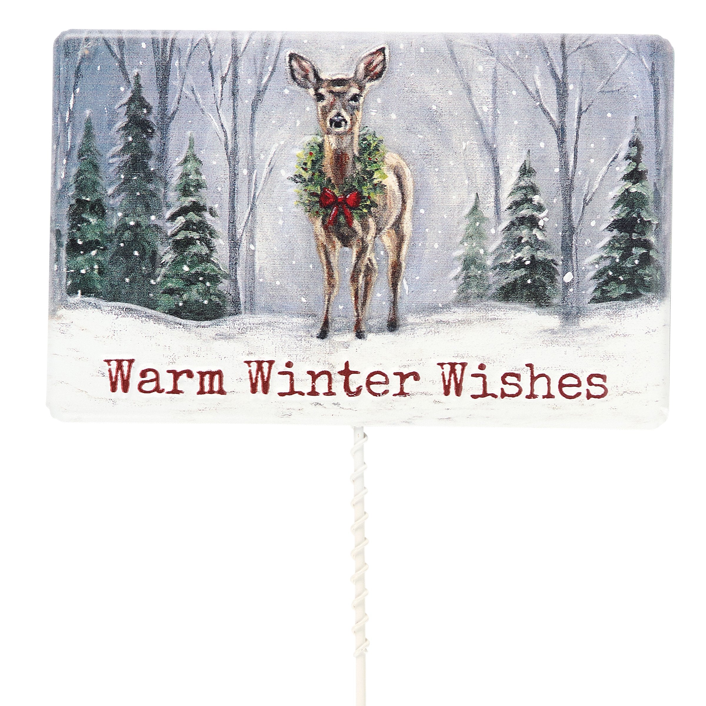 Charming Metal Deer & Wreath Garden Pick - Rustic Warm Winter Wishes Decor