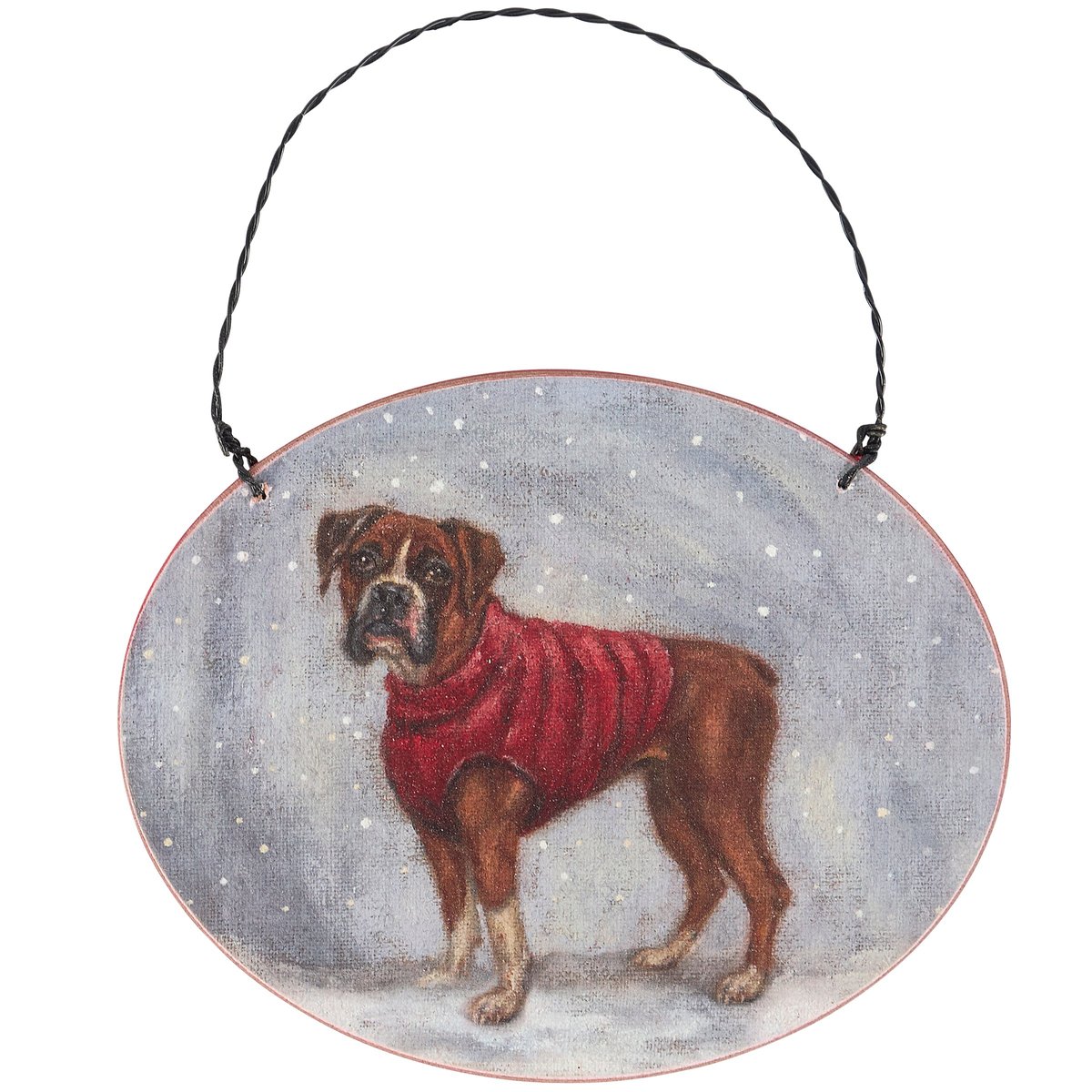 Charming Boxer Dog Christmas Ornament, Hand-Painted Wood Holiday Decor, Winter Vest