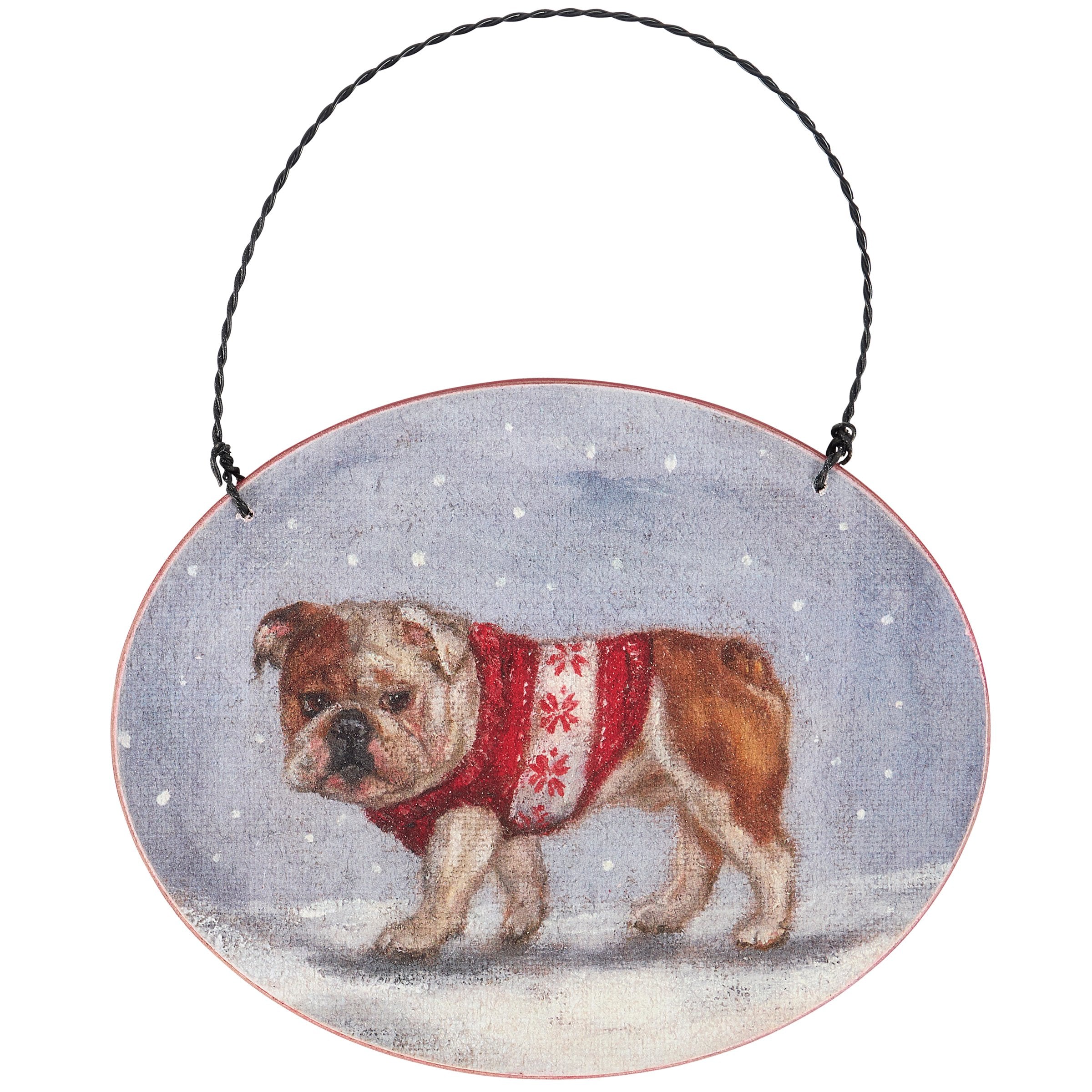 Charming Bulldog Christmas Ornament: Cozy Sweater, Snowy Weather Design Holiday Decor