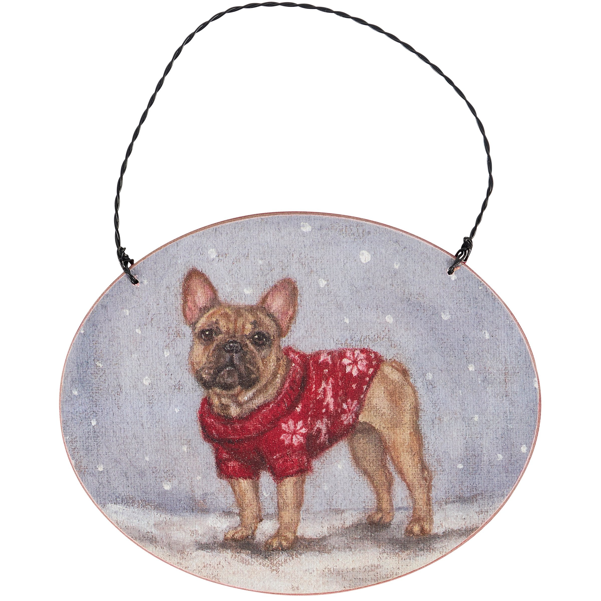 Charming French Bulldog Christmas Ornament: Cozy Sweater Pet Holiday Decor