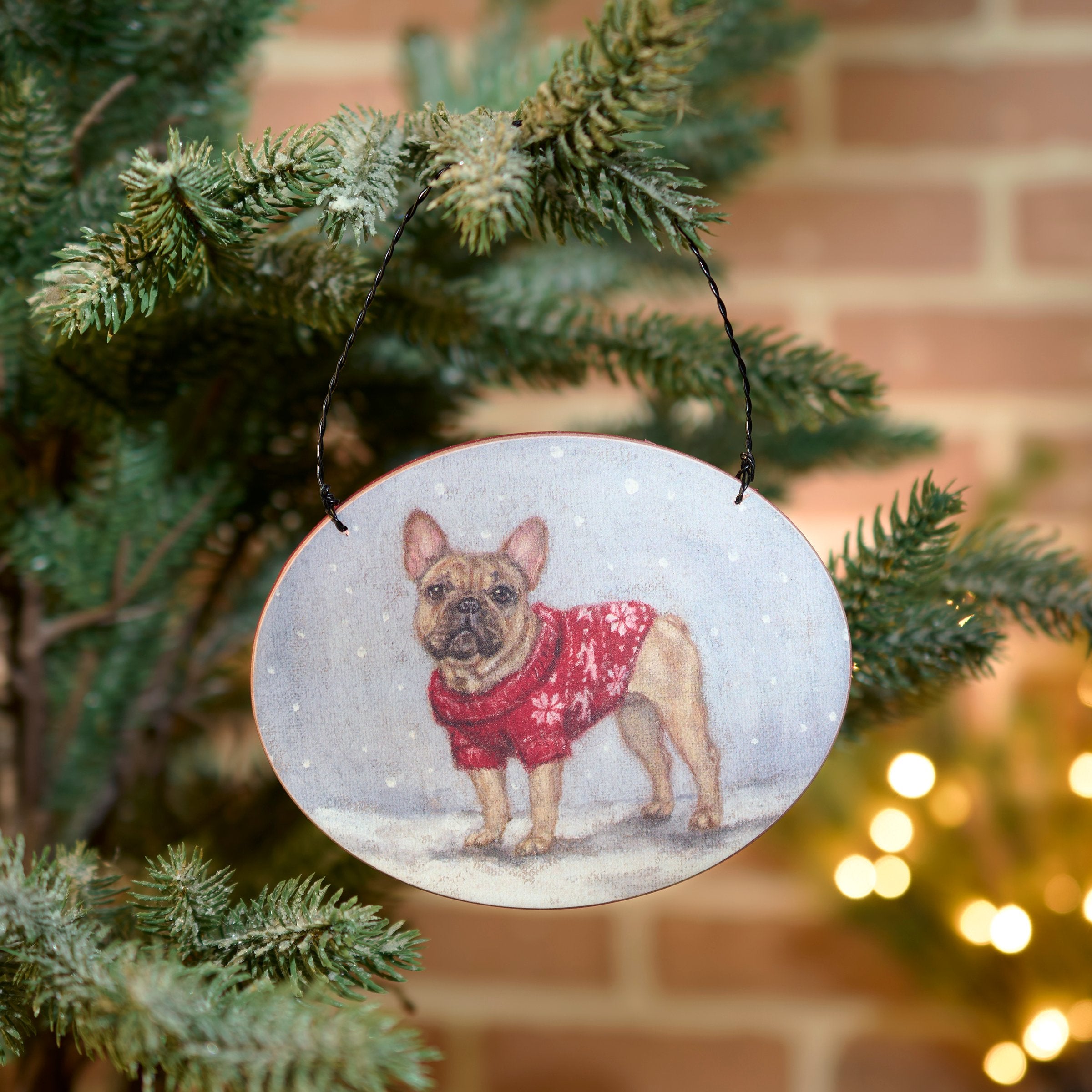Charming French Bulldog Christmas Ornament: Cozy Sweater Pet Holiday Decor