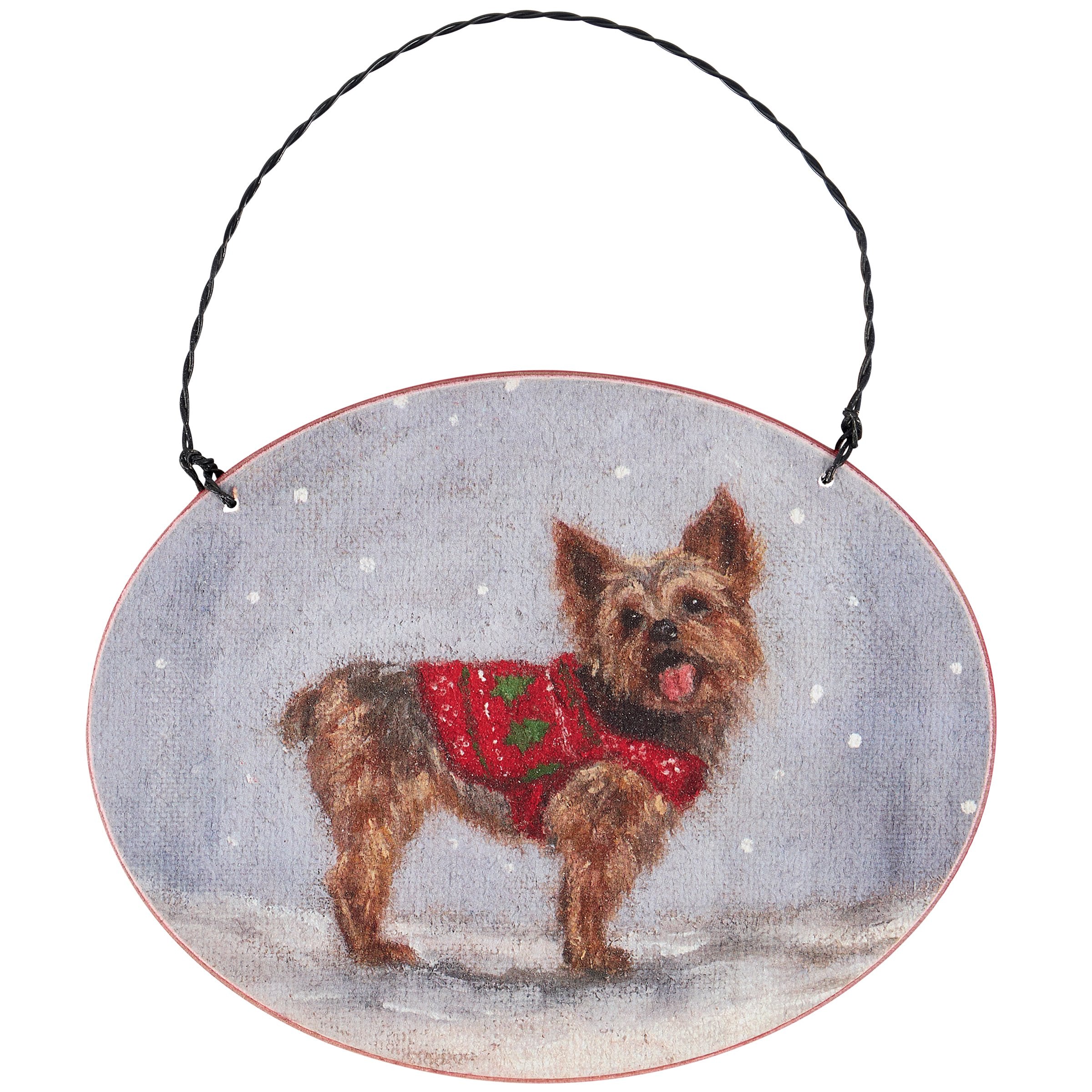 Charming Yorkie Dog Christmas Ornament - Hand-Painted Wood & Paper Holiday Decor