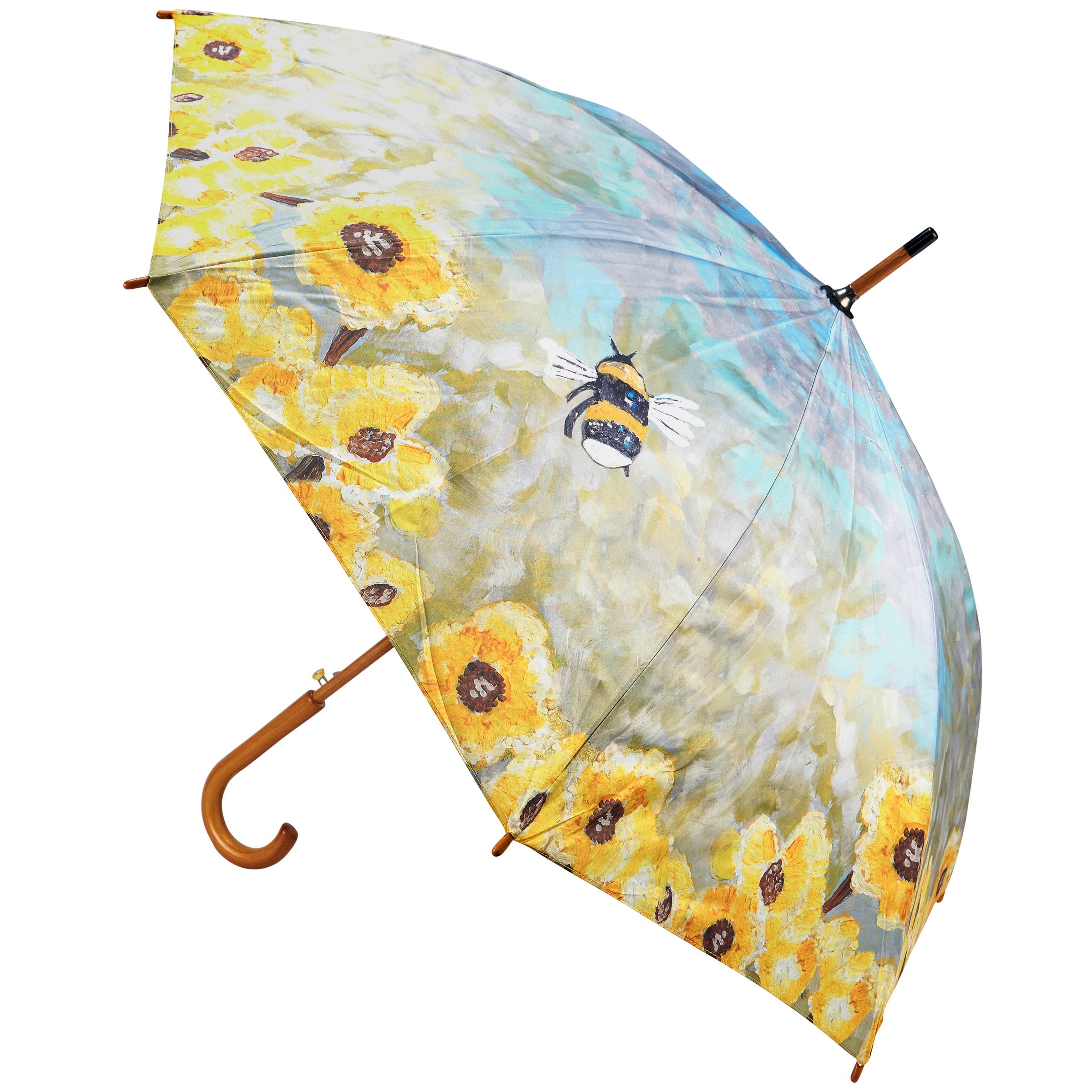 Charming Bumblebee Floral Umbrella: Durable Wood Handle, Easy-Open, Friendship Heart Art