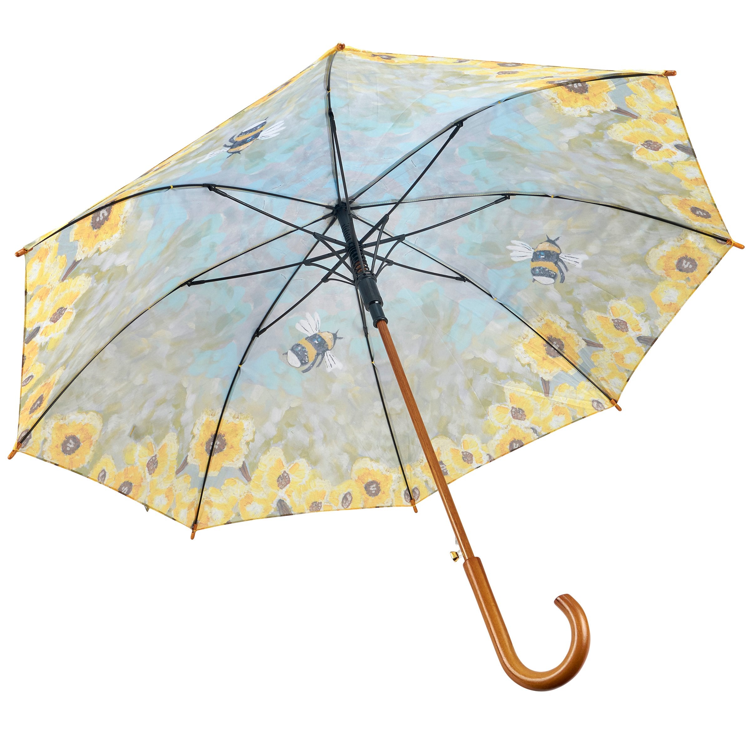 Charming Bumblebee Floral Umbrella: Durable Wood Handle, Easy-Open, Friendship Heart Art