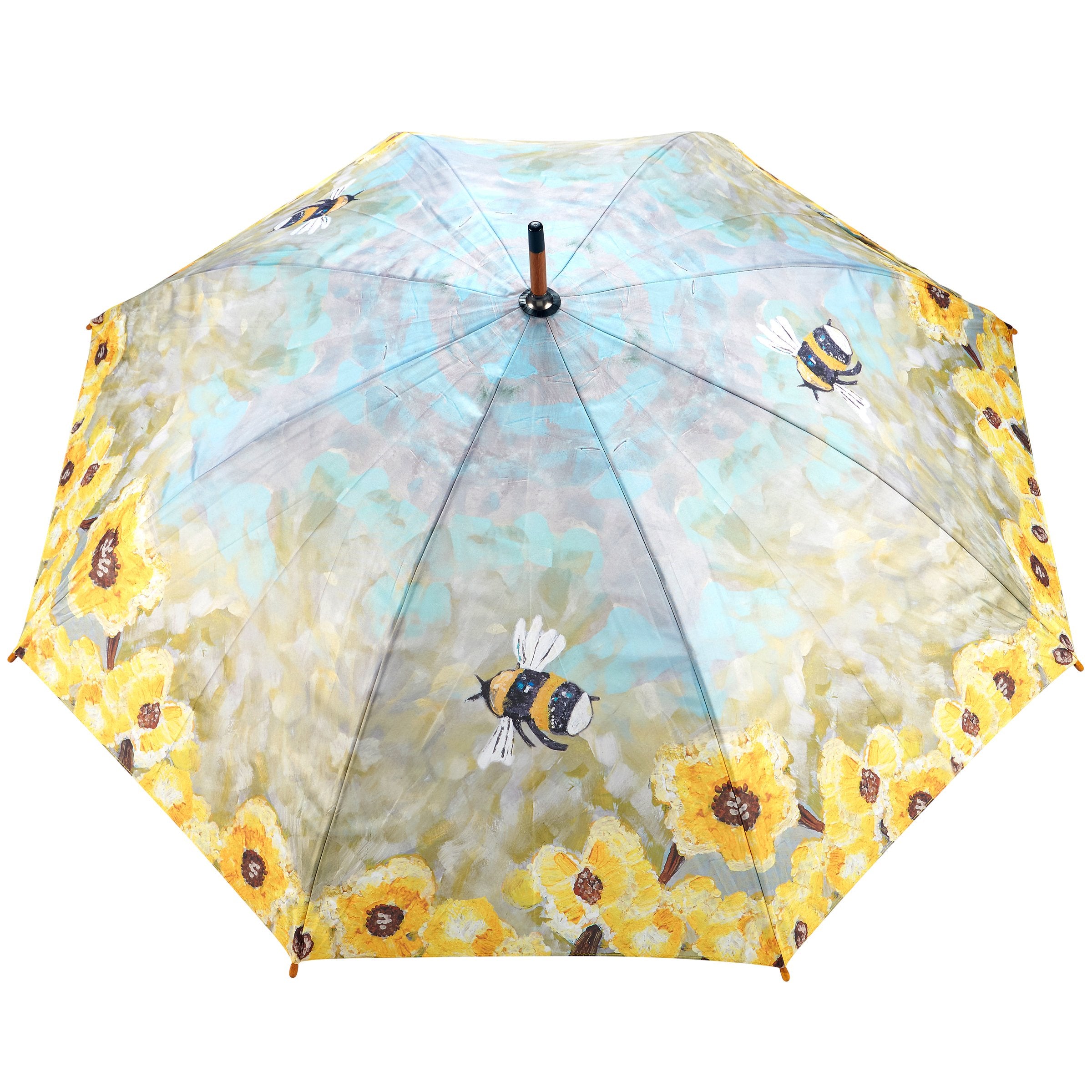 Charming Bumblebee Floral Umbrella: Durable Wood Handle, Easy-Open, Friendship Heart Art