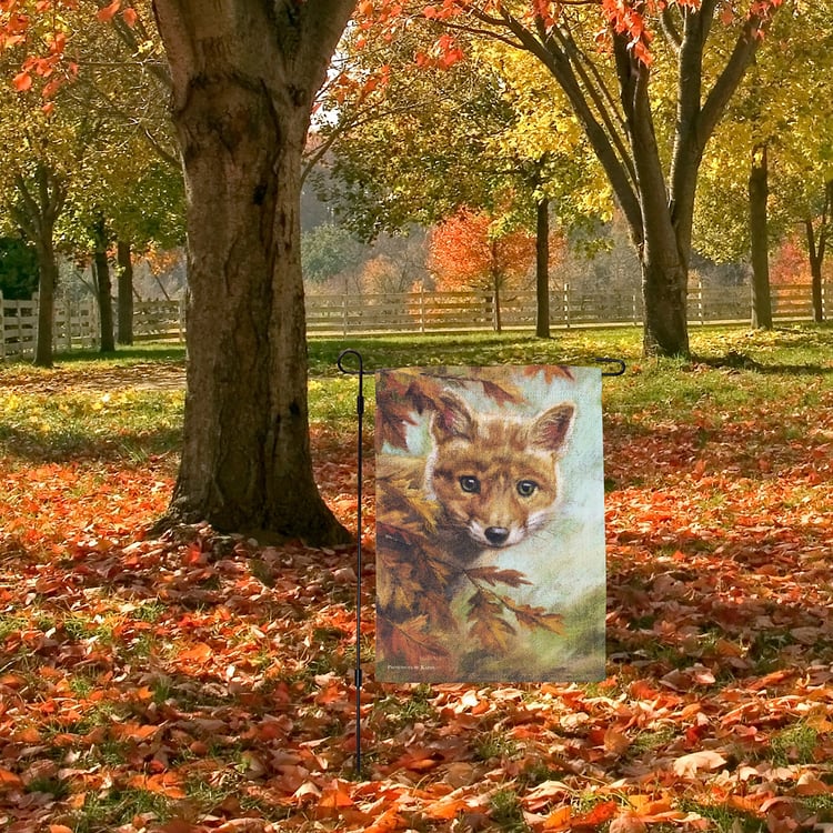 Charming Curious Fox Autumn Garden Flag - Double-Sided Polyester Outdoor Decor