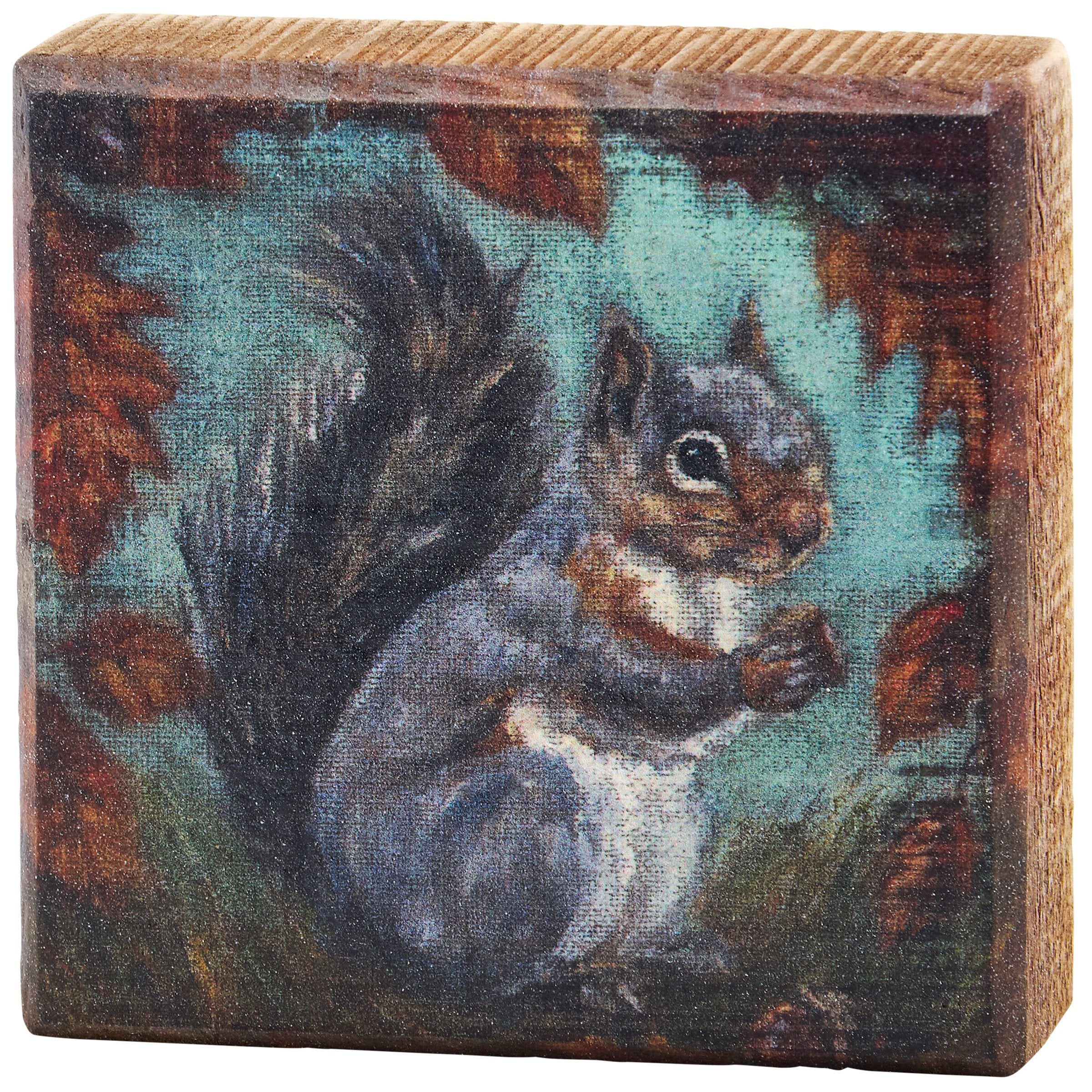 Charming Curious Squirrel Autumn Fall Harvest Wooden Block Sign Home Decor