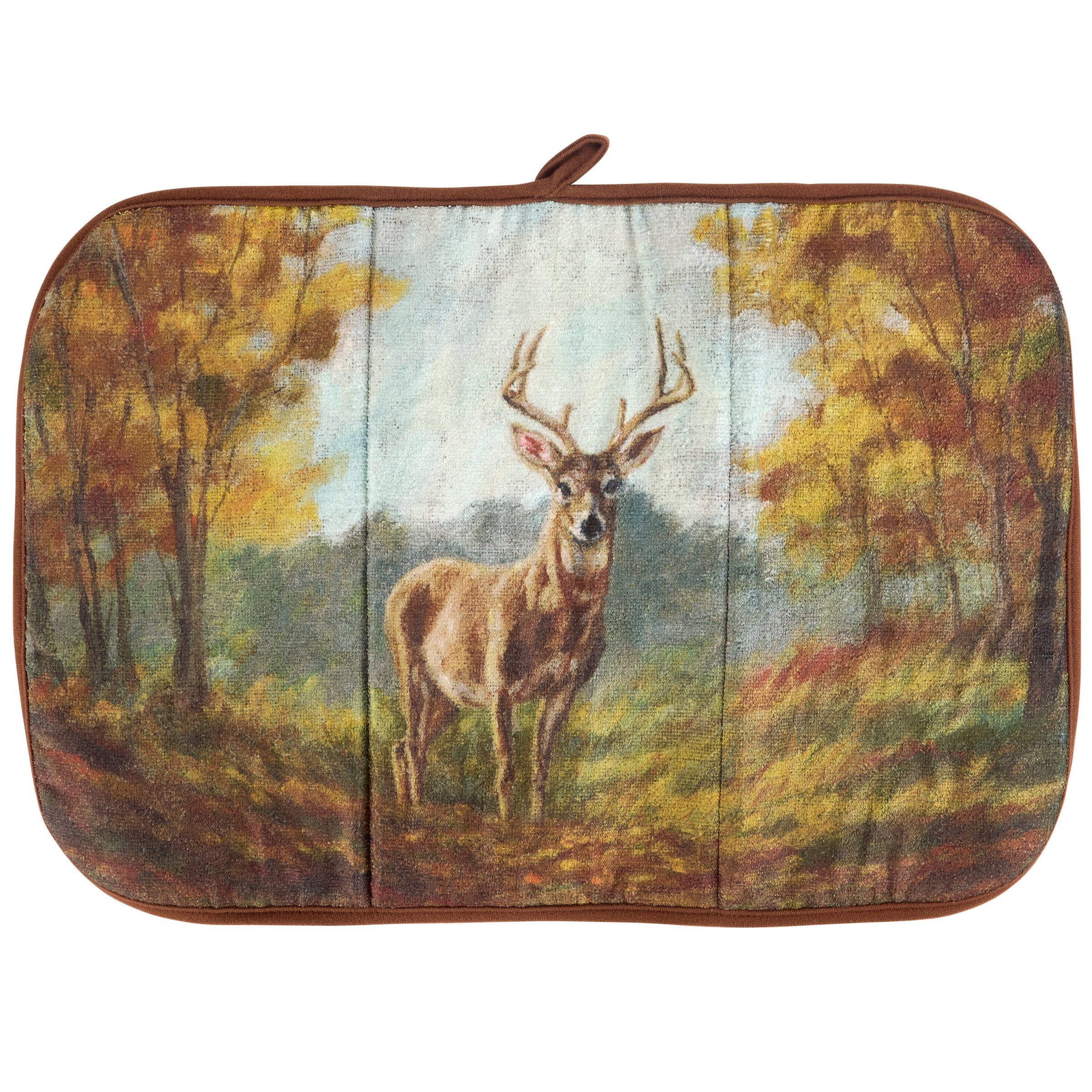 Ultra-Absorbent Forest Deer Drying Mat for Fall Kitchen Decor, Rustic Dish Drying Solution