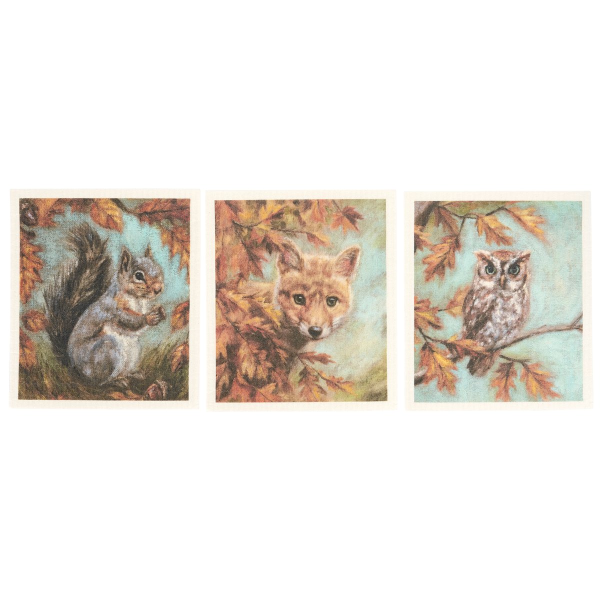 Eco-Friendly Fall Woods Swedish Dishcloth Set - Woodland Animal Designs - 3-Pack