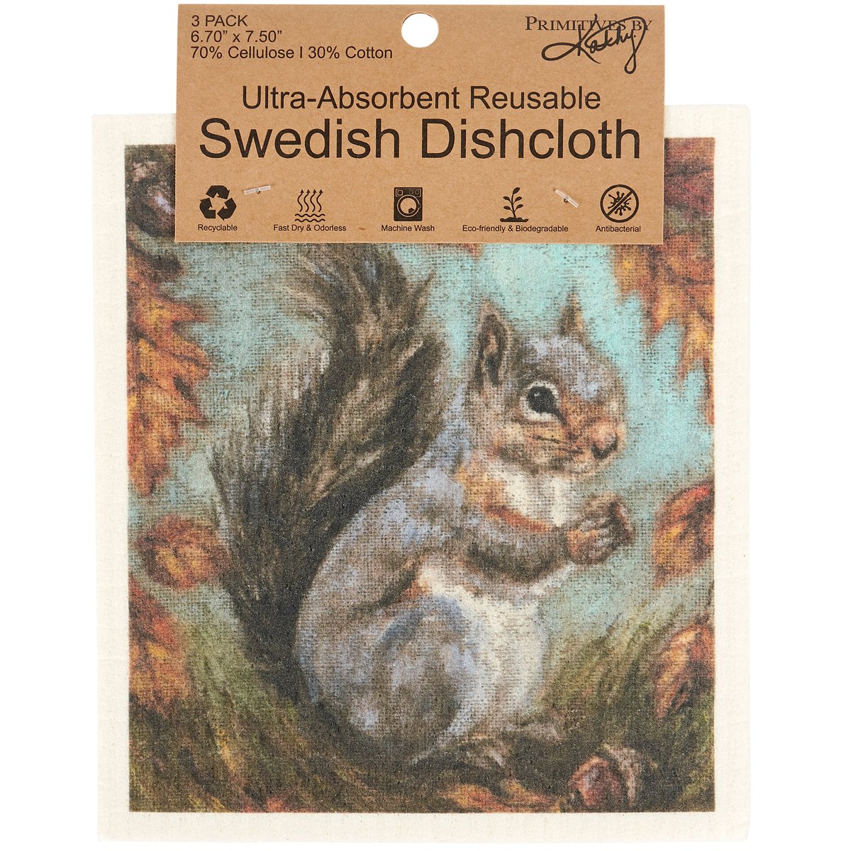 Eco-Friendly Fall Woods Swedish Dishcloth Set - Woodland Animal Designs - 3-Pack