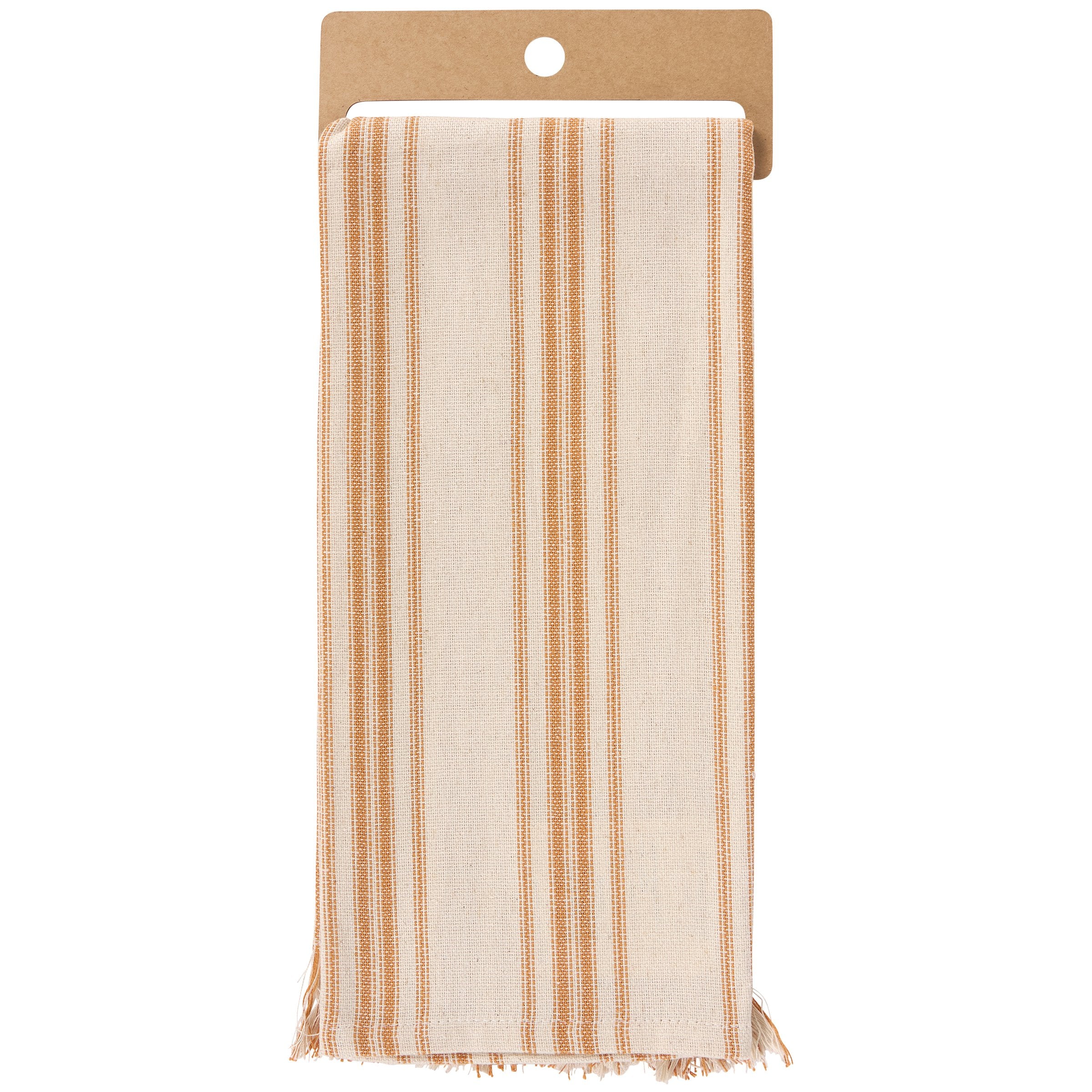 Curious Squirrel Fall Harvest Cream Cotton Kitchen Towel with Frayed Border