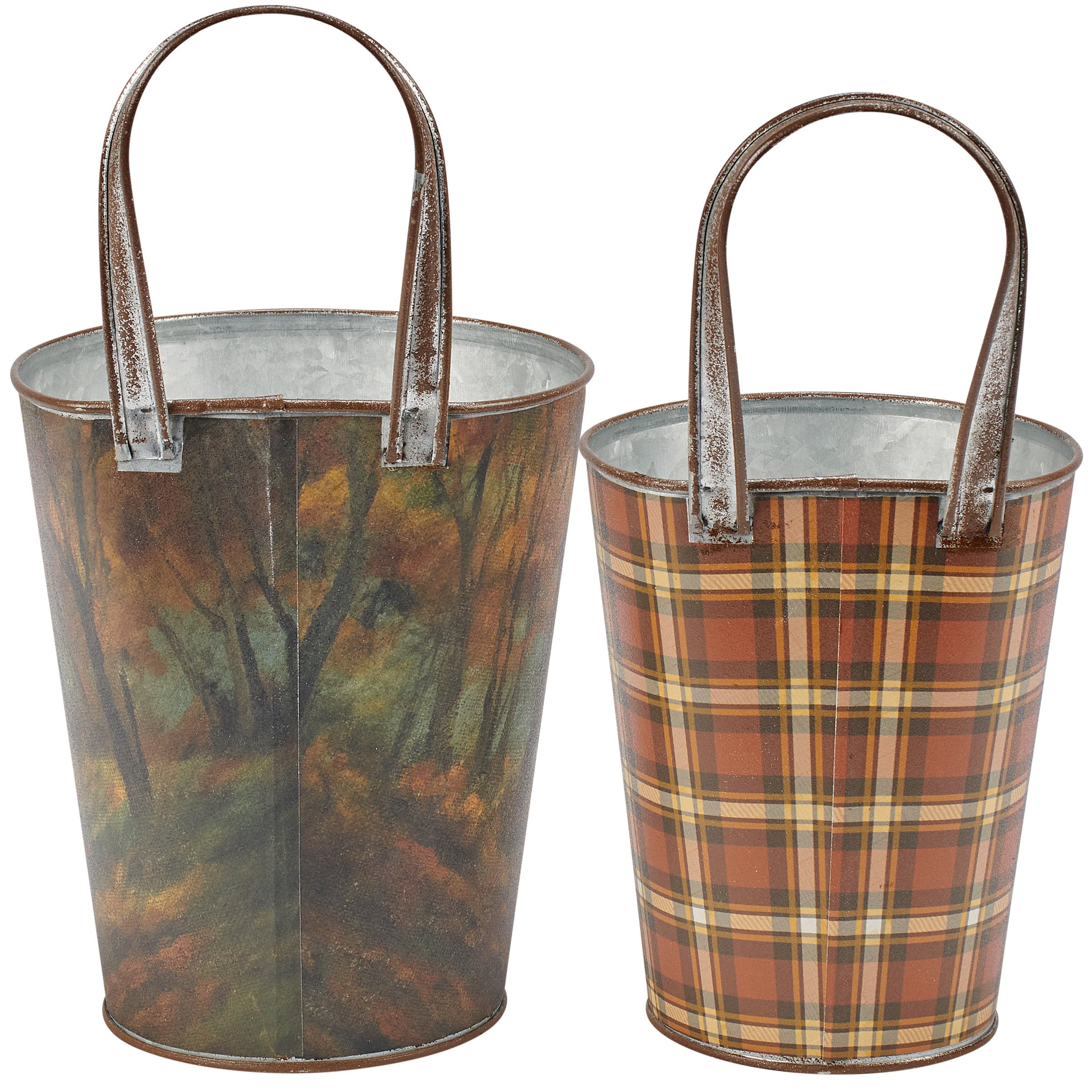 Charming Forest Deer Wall Bucket Set - Rustic Metal Fall Plaid Home Decor