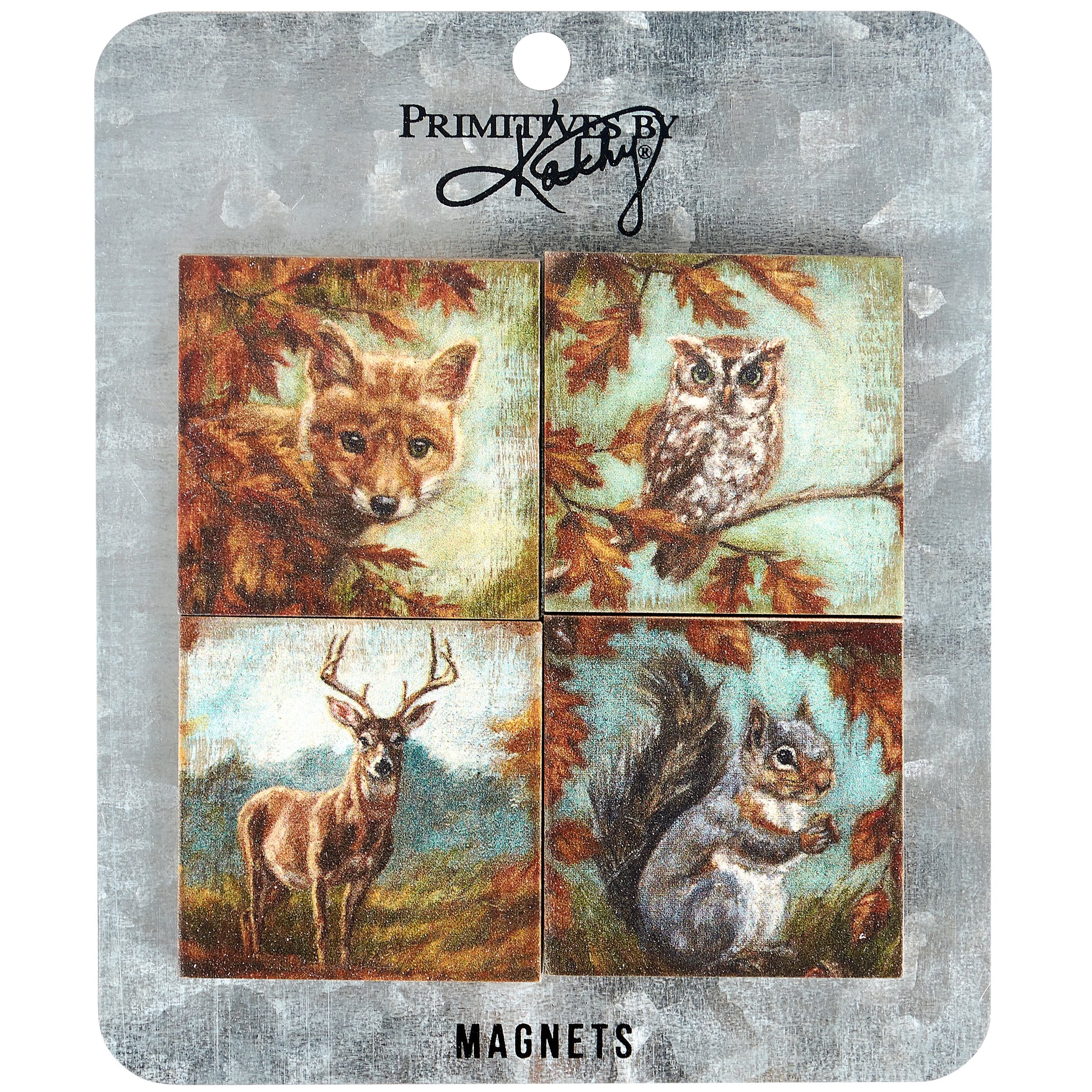 Charming Woodland Animals Fall Harvest Decorative Magnet Set - Rustic Wood & Metal