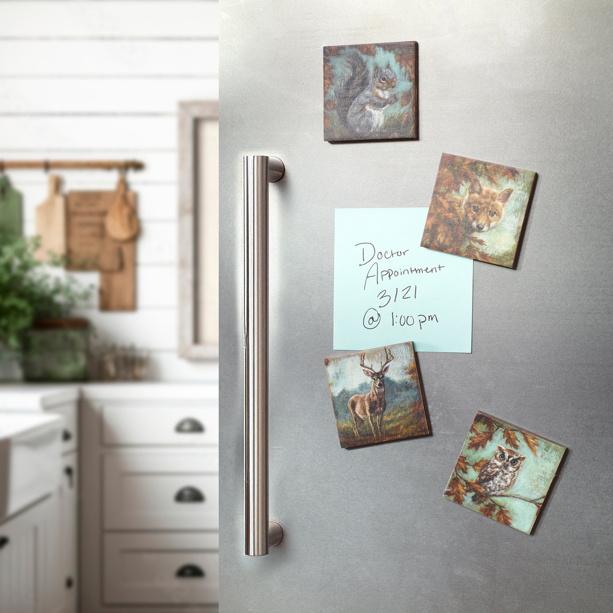 Charming Woodland Animals Fall Harvest Decorative Magnet Set - Rustic Wood & Metal