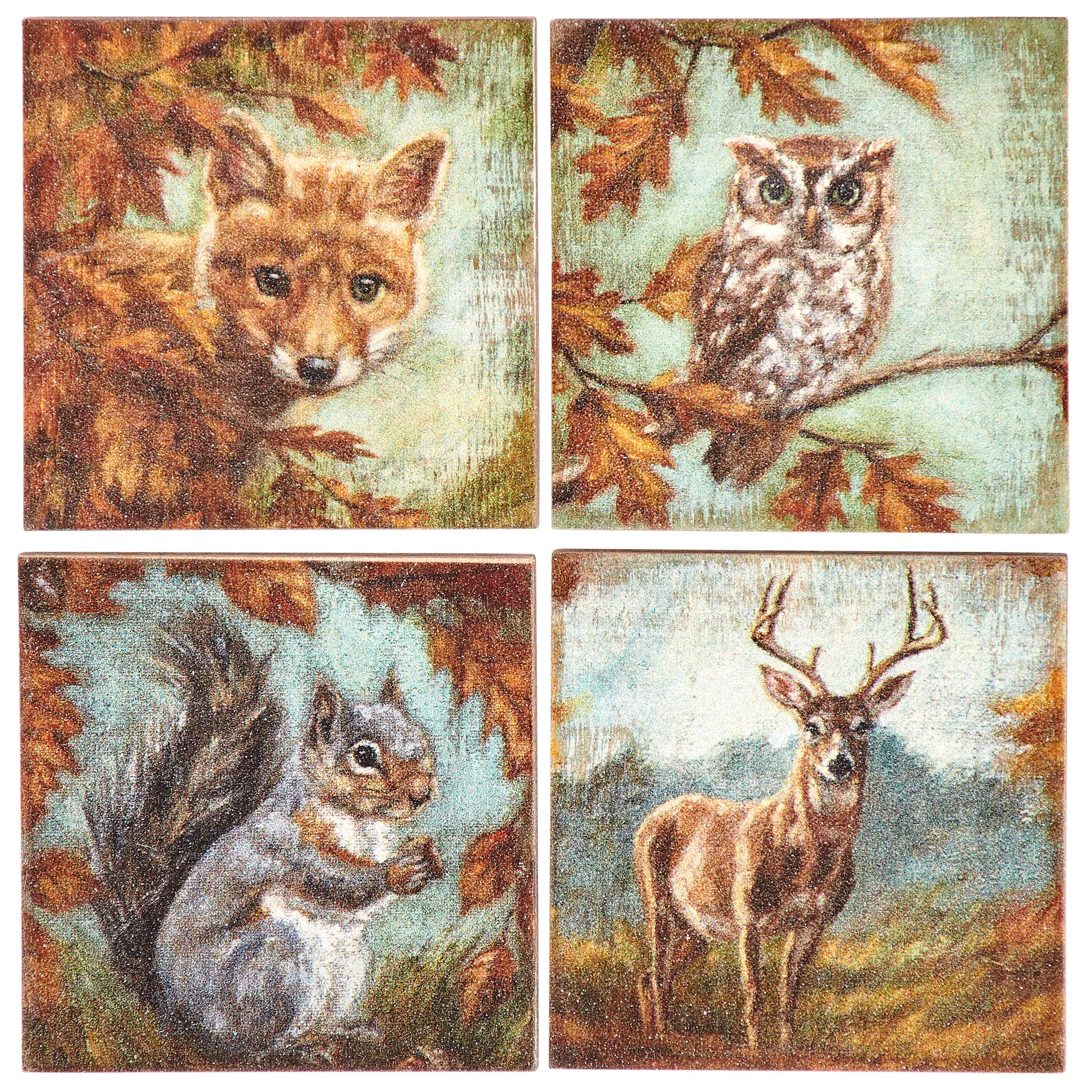 Charming Woodland Animals Fall Harvest Decorative Magnet Set - Rustic Wood & Metal