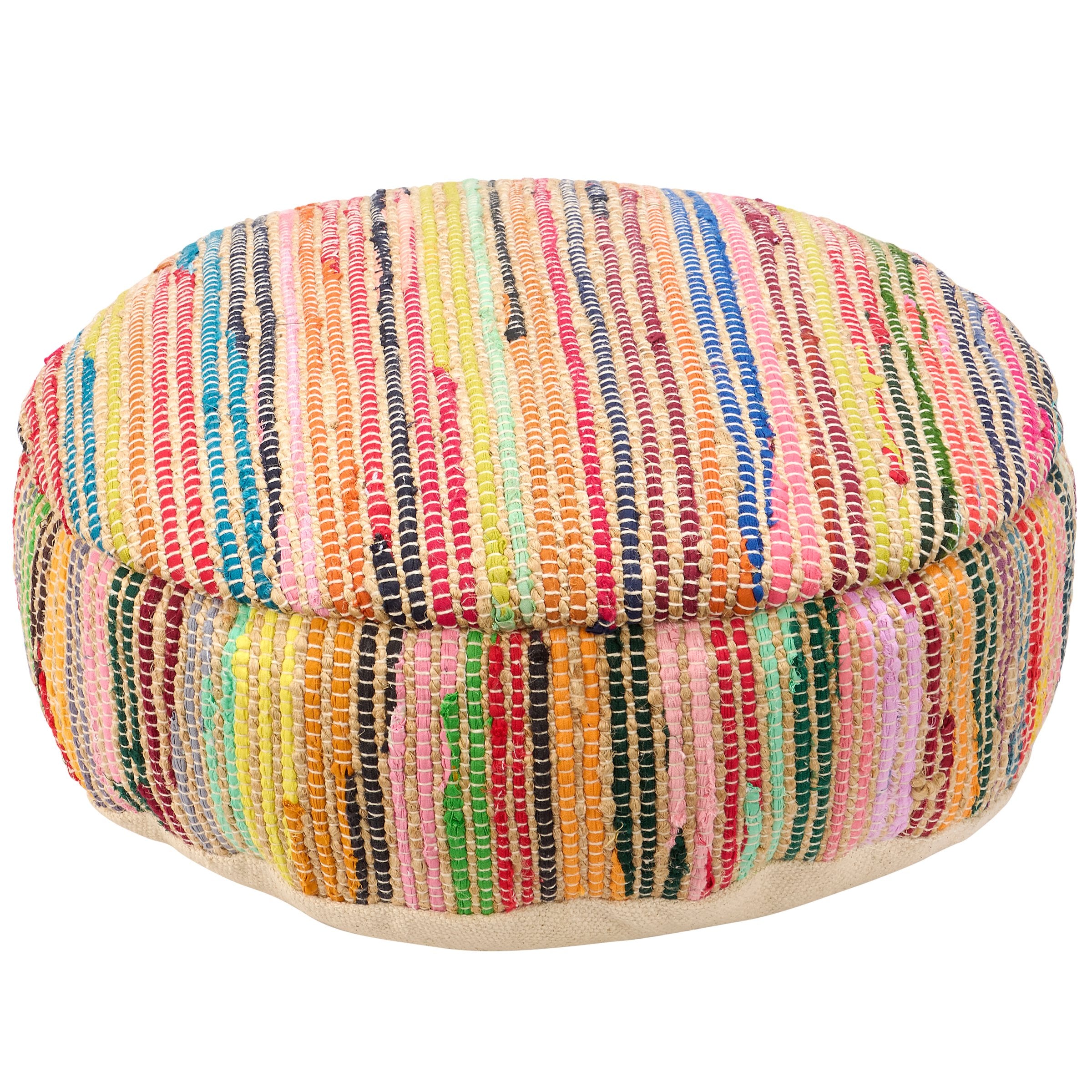 Vibrant Handwoven Chindi Round Floor Pillow - Colorful Cotton Seating Accent